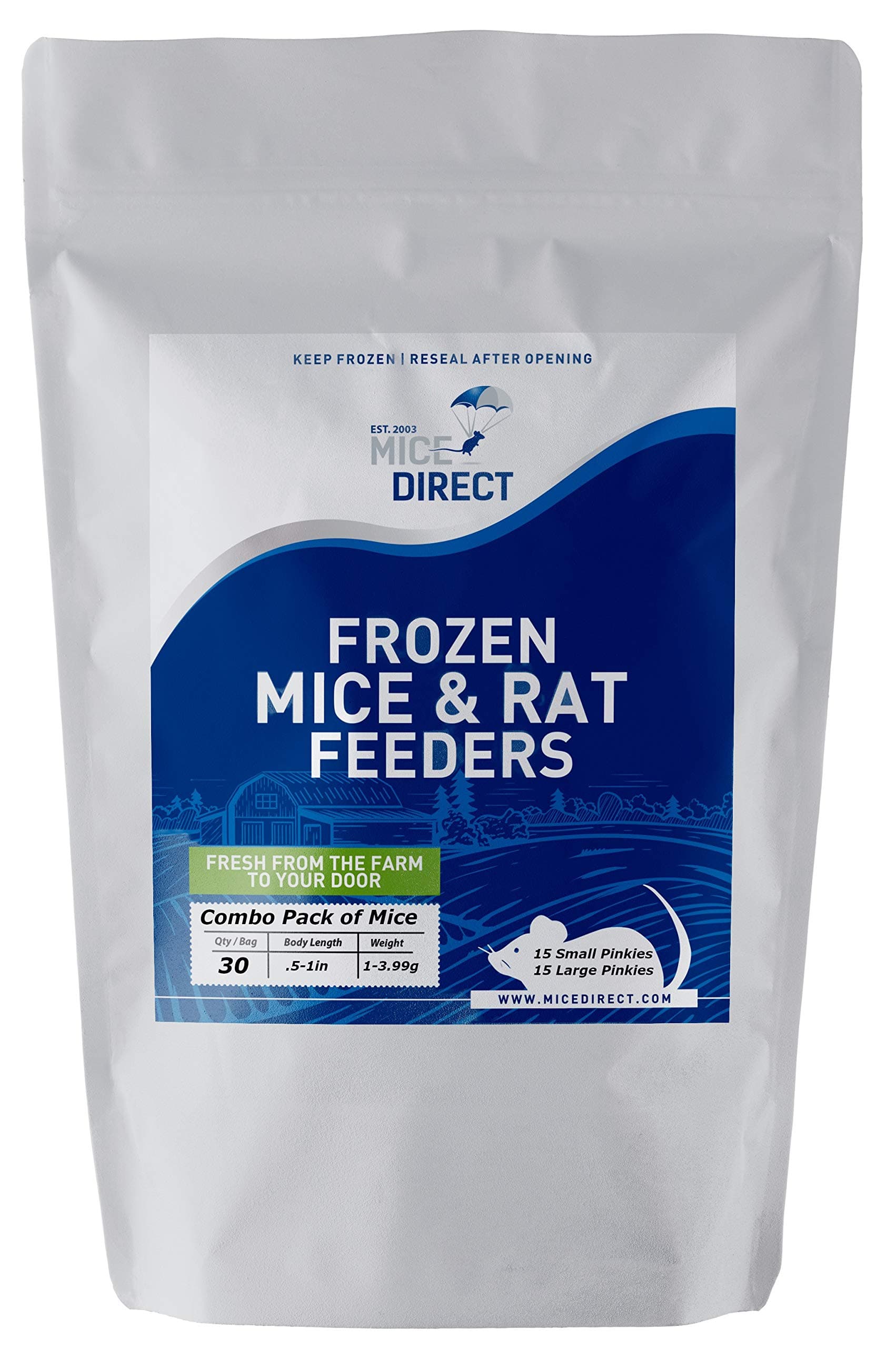 MiceDirect Frozen Mice Combo Pack of 15 Small Pinkies & 15 Pinkies Feeder Mice - Food for Corn Snakes, Ball Pythons, Lizards – 40 Ounce (Pack of 30)
