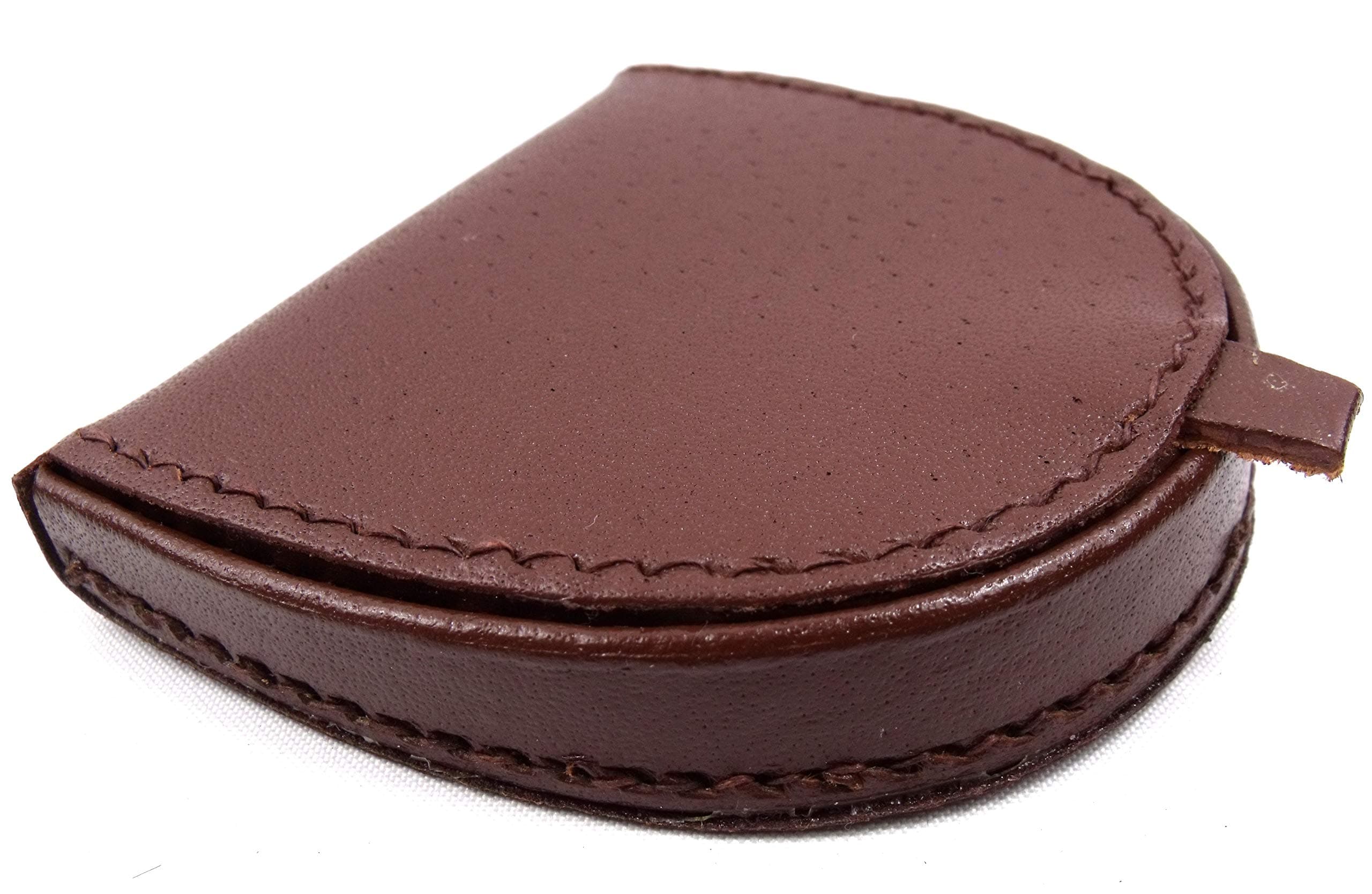 Mens Real Leather Coin Tray Purse LARGE 8cm x 9cm Coins Pouch Wallet (Light Brown)