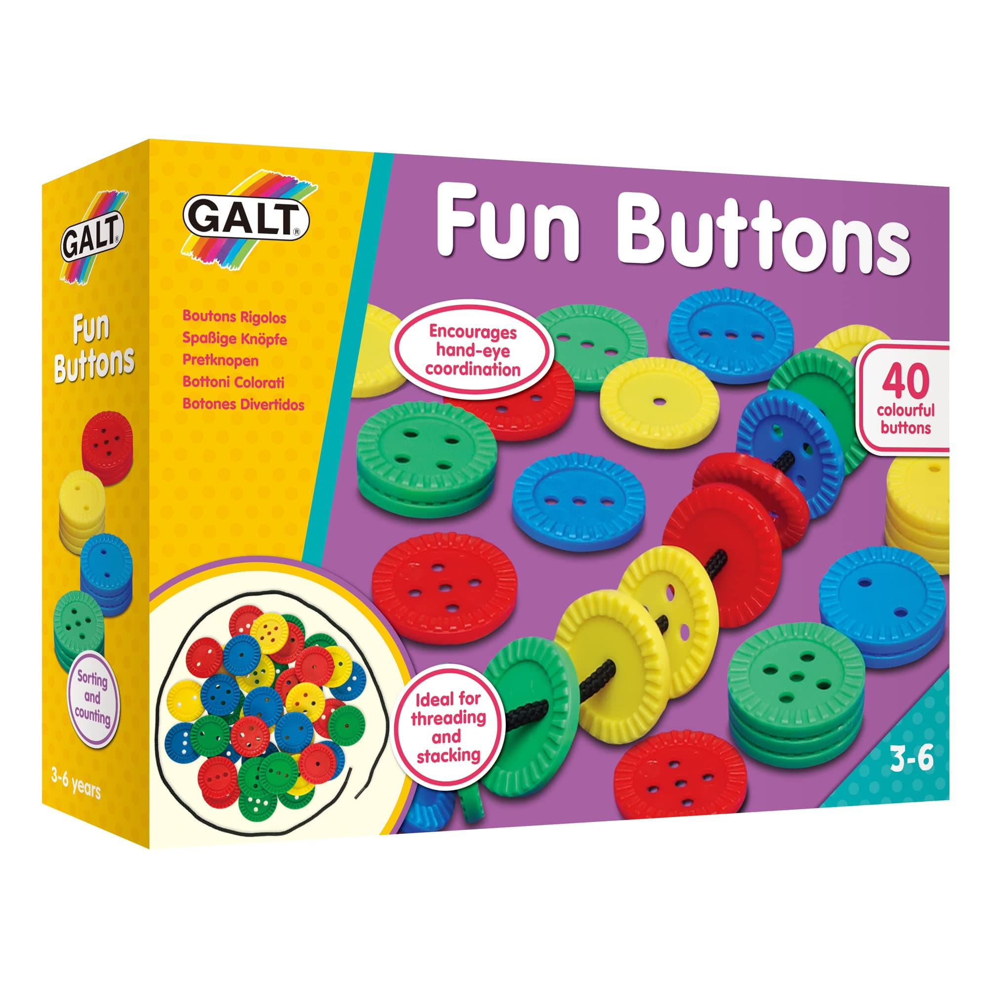 Galt Toys, Fun Buttons, Threading Toy, Ages 3 Years Plus