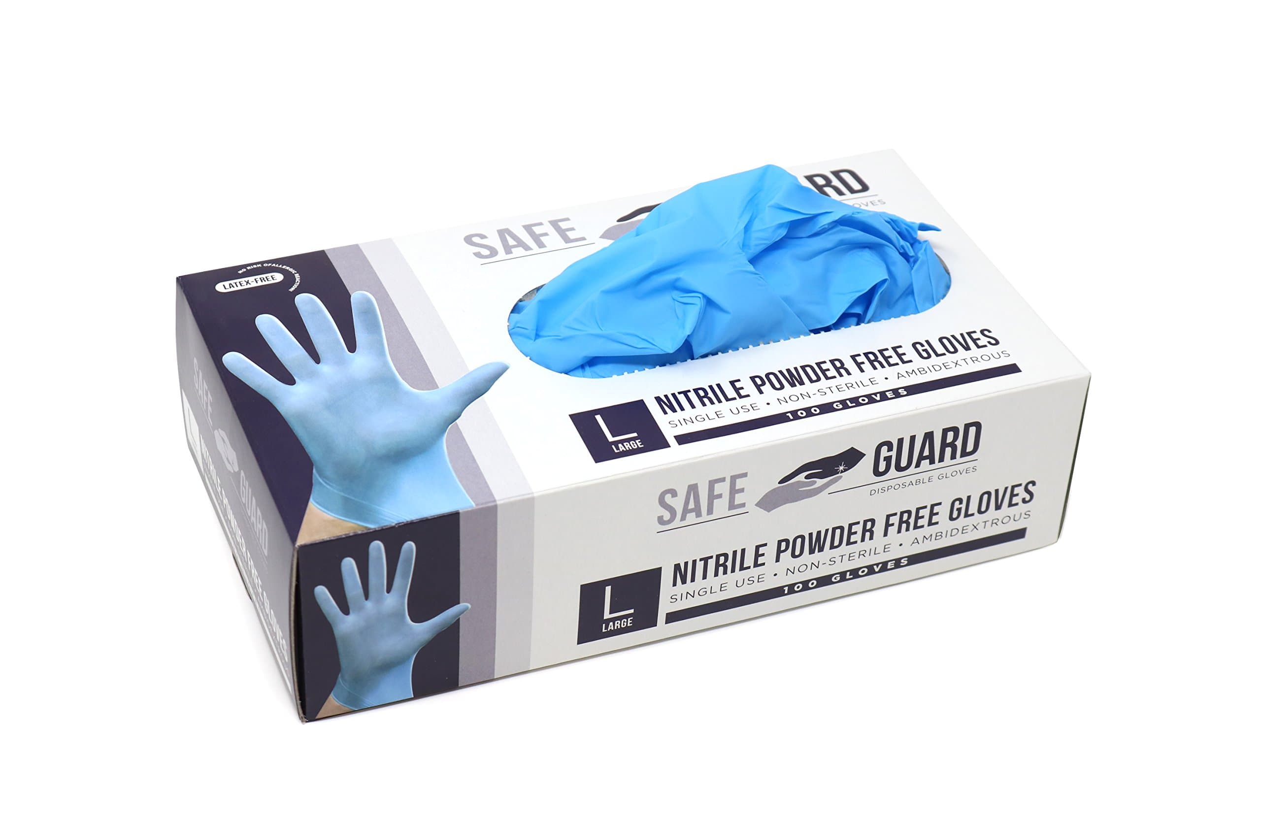 Safeguard Nitrile Disposable Gloves, Powder Free, Food Grade Gloves, (SYNCHKG082507), Box, Large (100 Count)