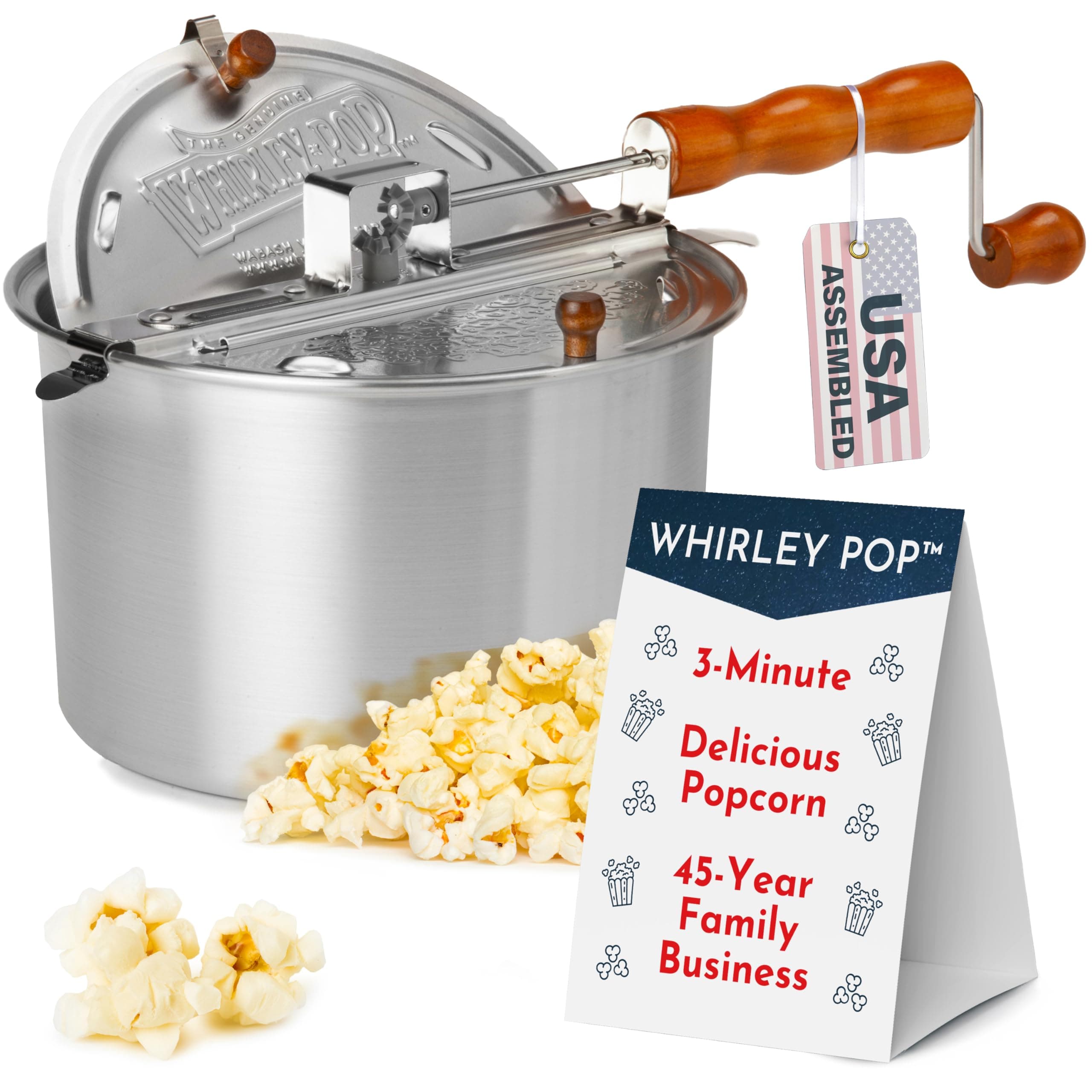 Original Whirley Pop Popcorn Maker - Wabash Valley Farms Gourmet Popcorn Popper, Aluminum Popcorn Pot With Nylon Gears, 3-Minute Stove Top Nostalgia Popcorn Maker (Silver)