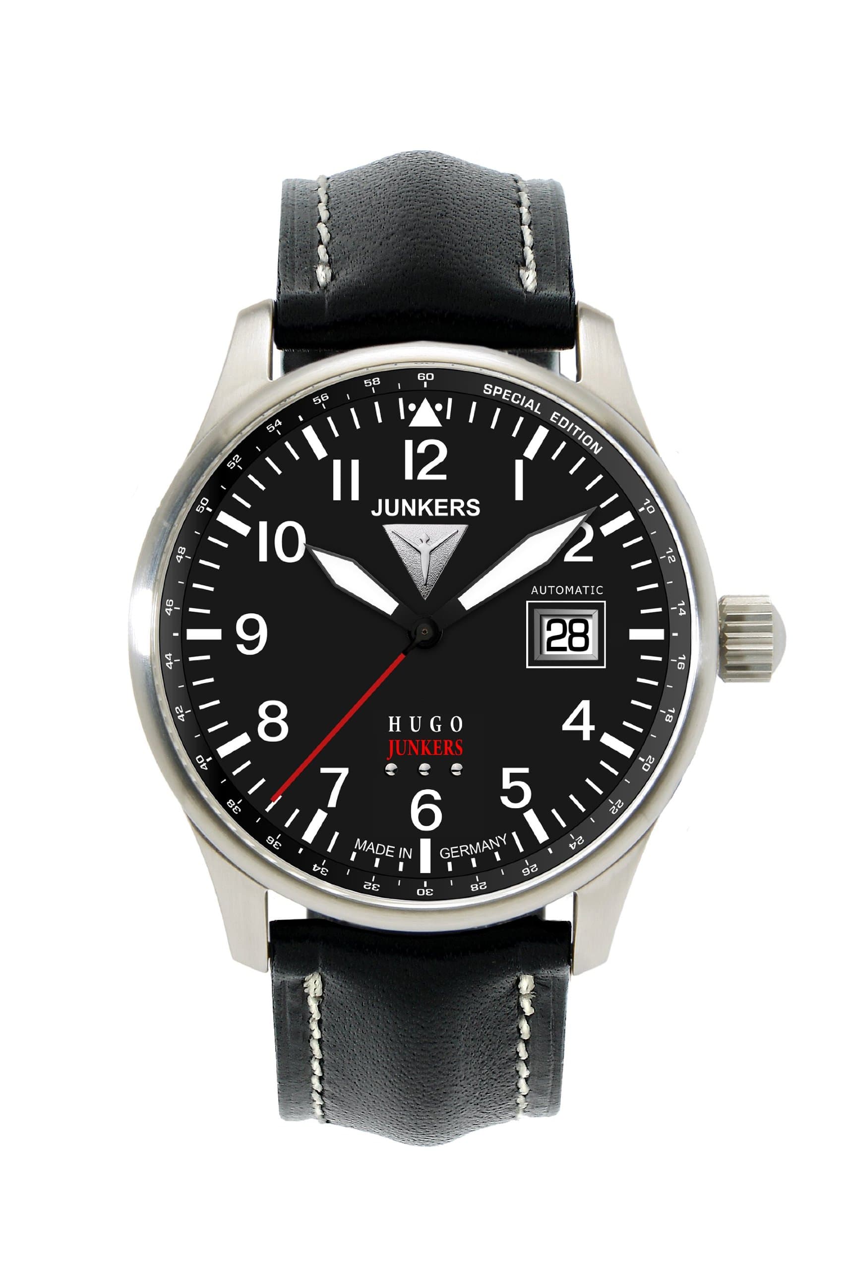 Men's Automatic Watch Hugo 66502 with Leather Strap, Black/Black, Strap