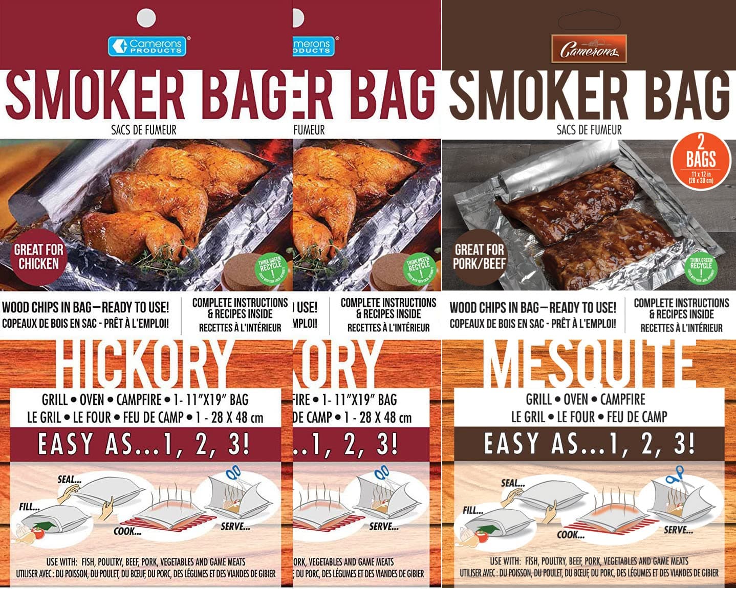 Smoker Bag for Oven/Grill, the Original, in Alder(2) and Hickory(2), 4 Pack
