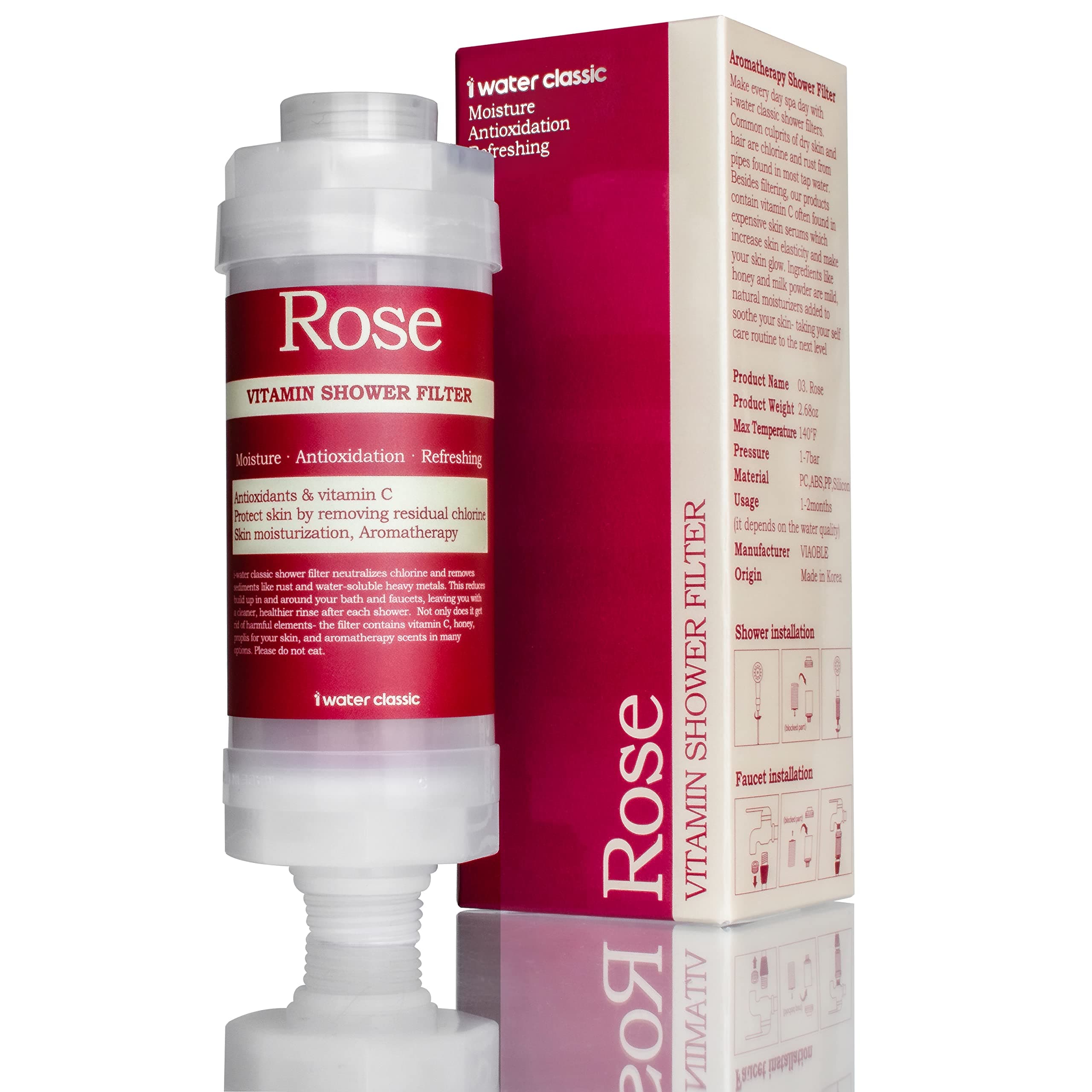 iWater Classic Vitamin C Aromatic Shower Filter Rose | Easy to install | 5 Flavors | Removes Contaminants Like Chlorine for Brighter Skin and Hair…