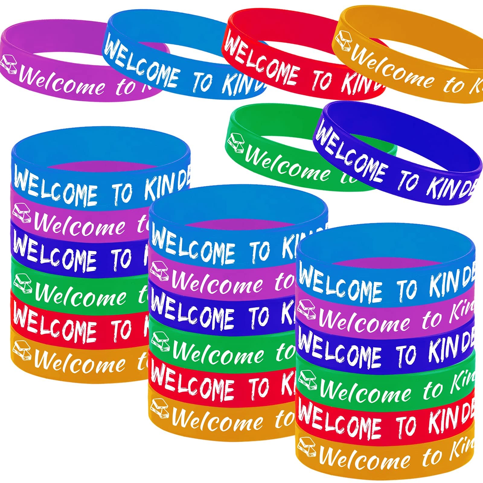 24PCS Welcome to Kindergarten Party Rubber Bracelets, 100 Days of School/First Day of School/Welcome Back to School Party Supplies Decorations Gifts Prize Goodie Bag Favors Silicone Wristbands