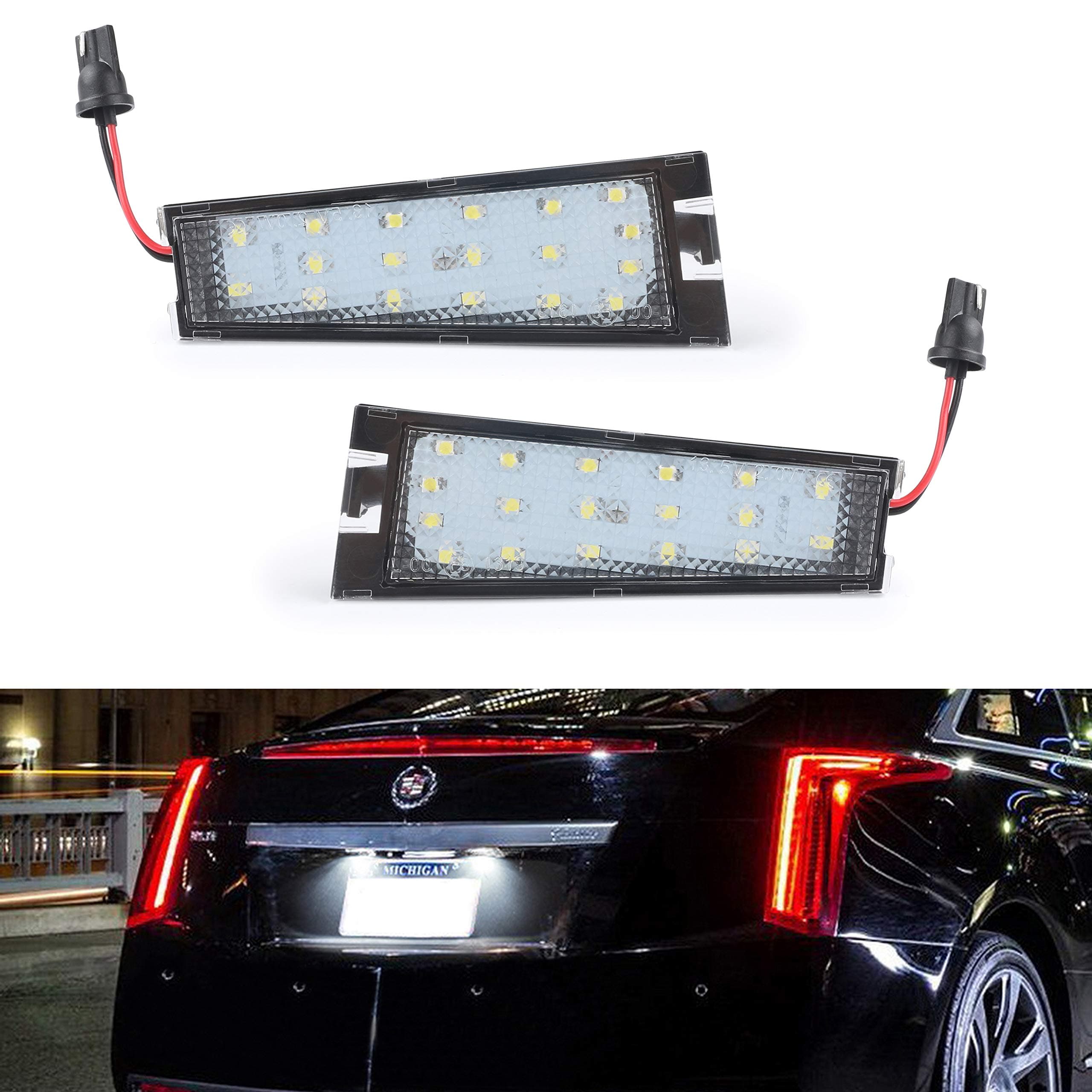 GemPro 2Pack LED License Plate Light Assembly For 2008-2010 Cadillac CTS, Powered by 18SMD Xenon White LED Lights