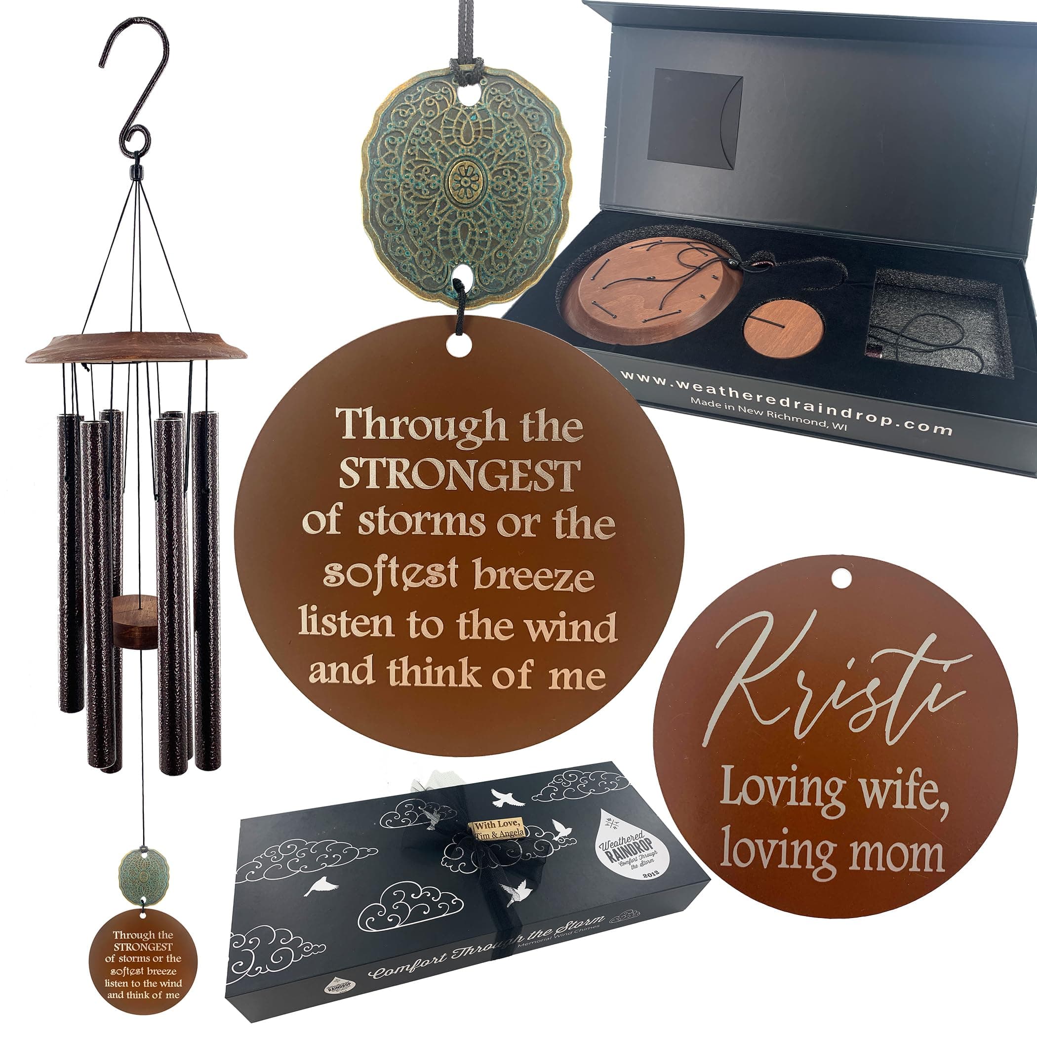 Memorial Wind Chimes Personalized Gifts From Large Deep Tone Sympathy Wind Chime Copper Patina Through the Strongest of Storms Circle In Sympathy After Loss in Memory of a loved one