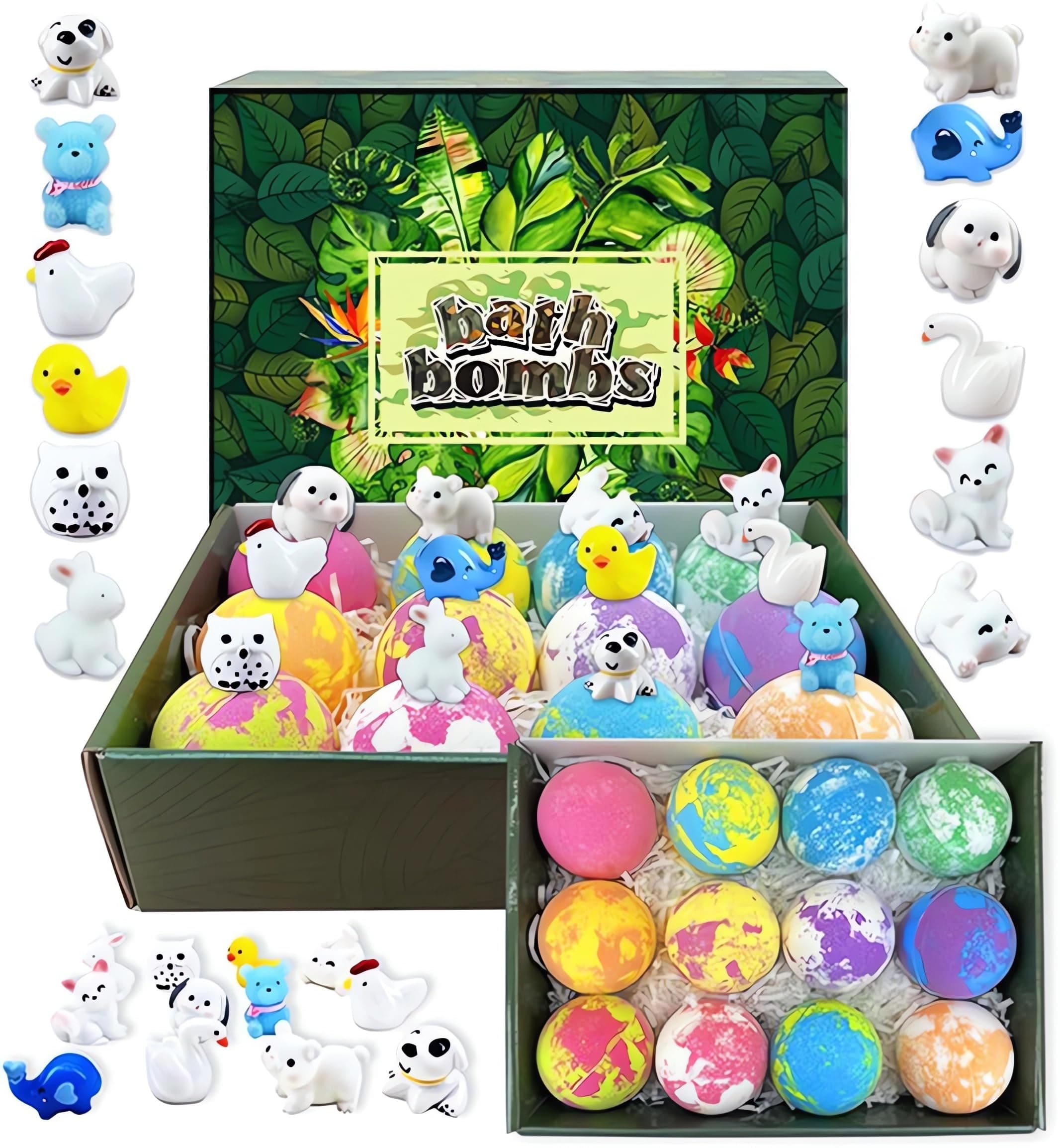 Uniface 12 Pack Bath Bombs for Kids with Surprise Toys Inside, Bubble Bath Fizzies with Animal Toys, Bath Bomb Rich in Essential Oil, Gentle Safe Spa Bath Bomb Set for Birthday Gifts