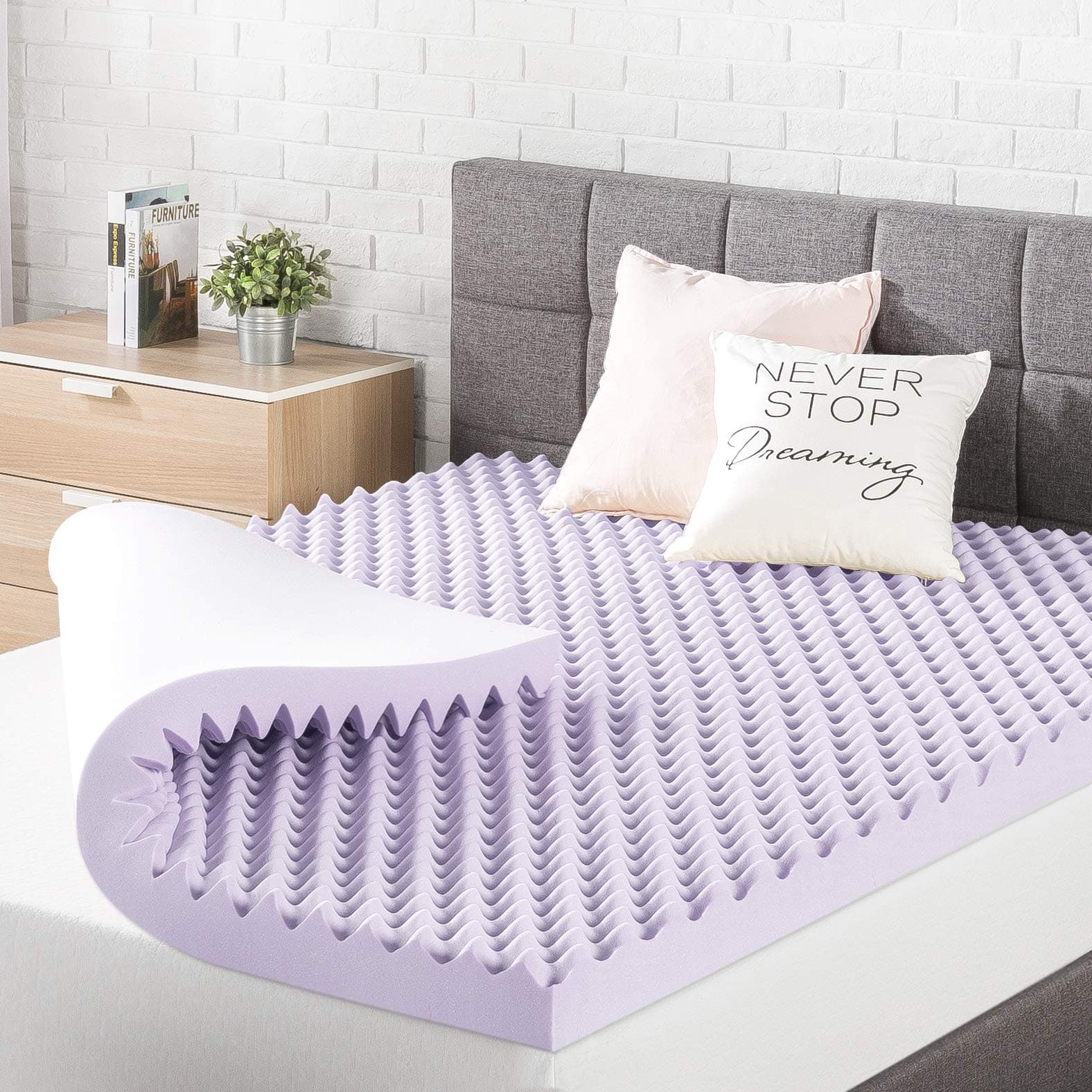3 Inch Egg Crate Memory Foam Mattress Topper with Soothing Lavender Infusion, CertiPUR-US Certified, Dorm Essentials, Full