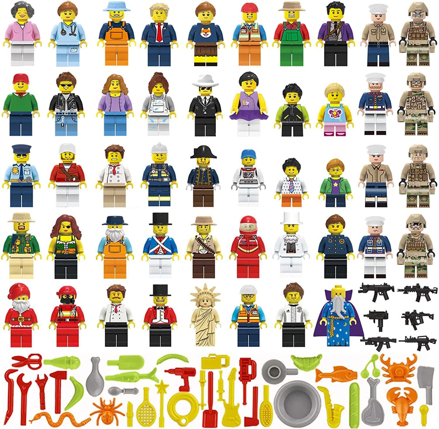 Mini People Figures Toys Set, Community People Buliding Blocks Set, Collection with Aceessoires