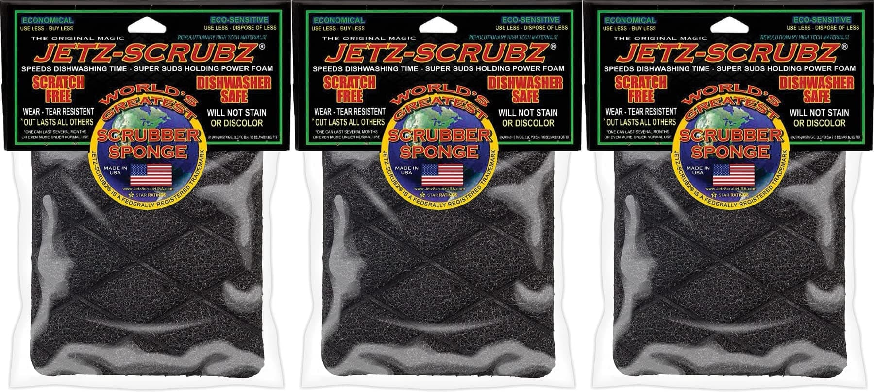 The Original Magic Jetz Scrubz J27 Scrubber Sponge Rectangle, Pack of 3