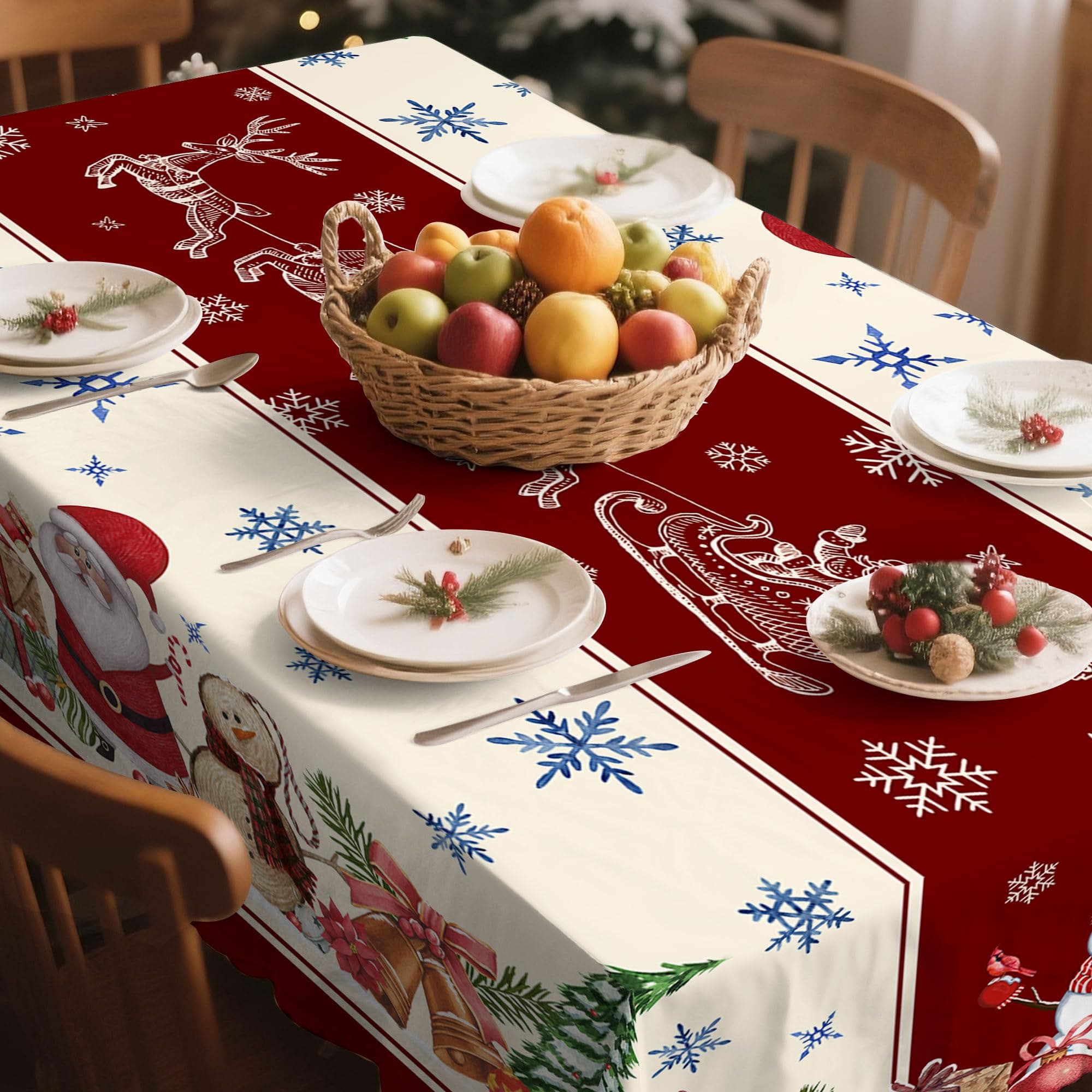 Hexagram Christmas Tablecloth Rectangle 60 x 84 Inch, Christmas Table Cloth, Snowman Tablecloth Winter Xmas Santa Tablecloths for Kitchen Dining Decor