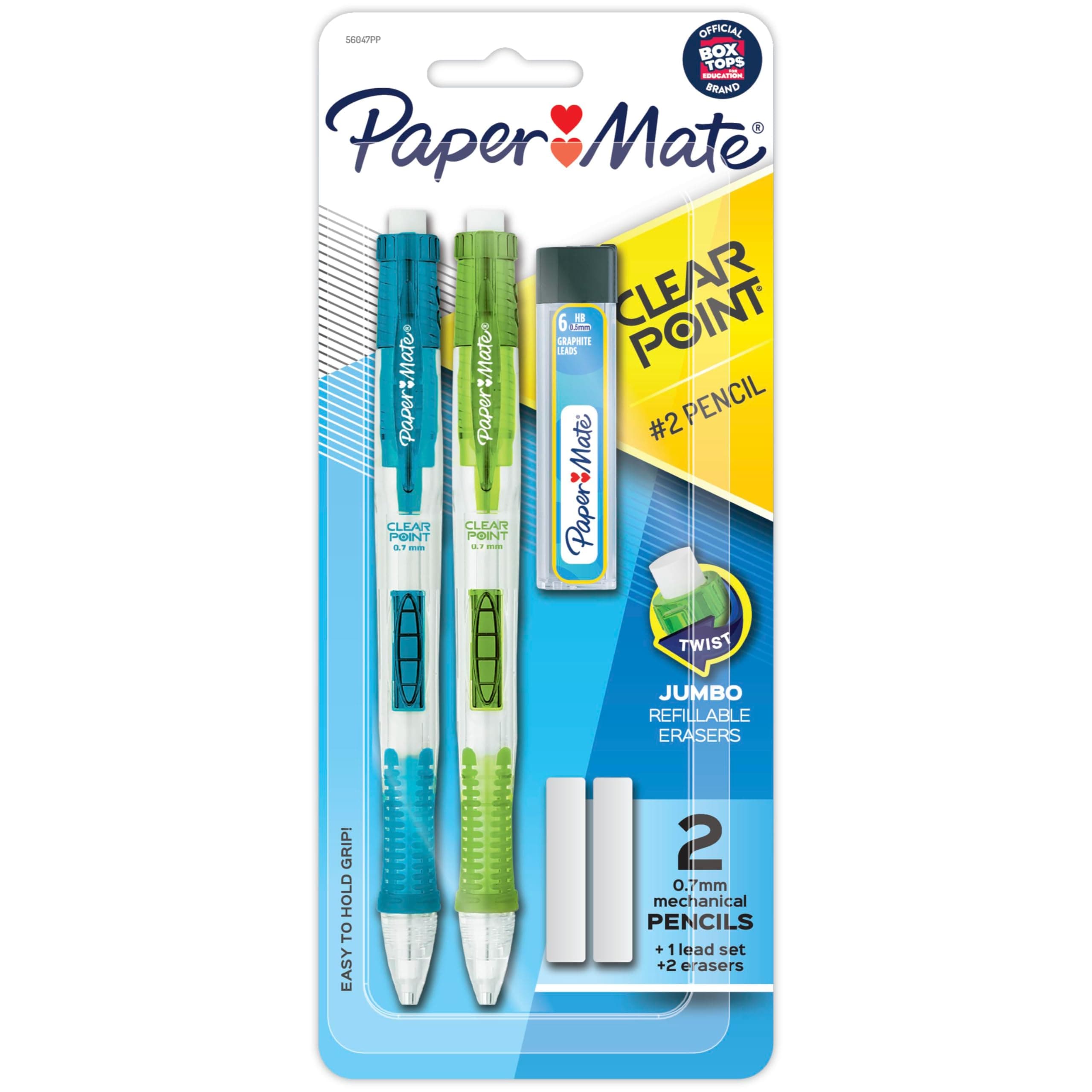 Clearpoint Mechanical Pencils, 0.7mm HB #2 Pencil Lead, Includes 2 Pencils, 1 Lead Refill, 2 Erasers - Back to School, Study Supplies, College, Note-Taking