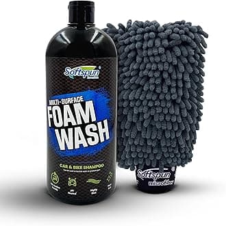Microfiber 1Ltr Car & Bike pH Neutral Premium Liquid Shampoo+1700gsm 1pc Double Side Glove Grey Combo | Extra Suds, Removes Tough Dirt & Grime | Works with Bucket & Foam Cannon