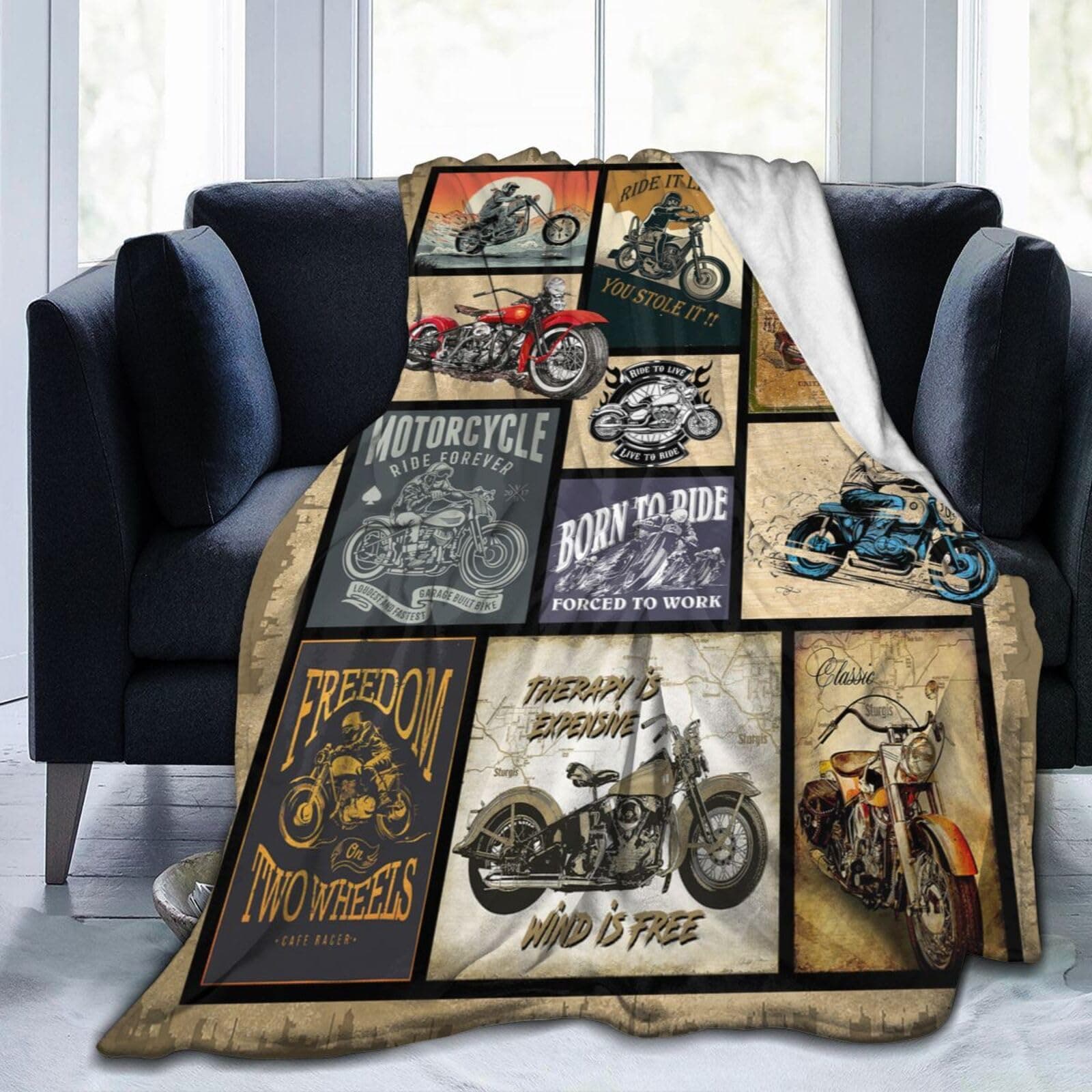 Motorcycle Gifts for Men and Women Throw Blanket for Couch Sofa Bed Plush Throw Fleece Blanket Soft Cozy Bedding for Kids and Adults Bedroom 50x40 Inch