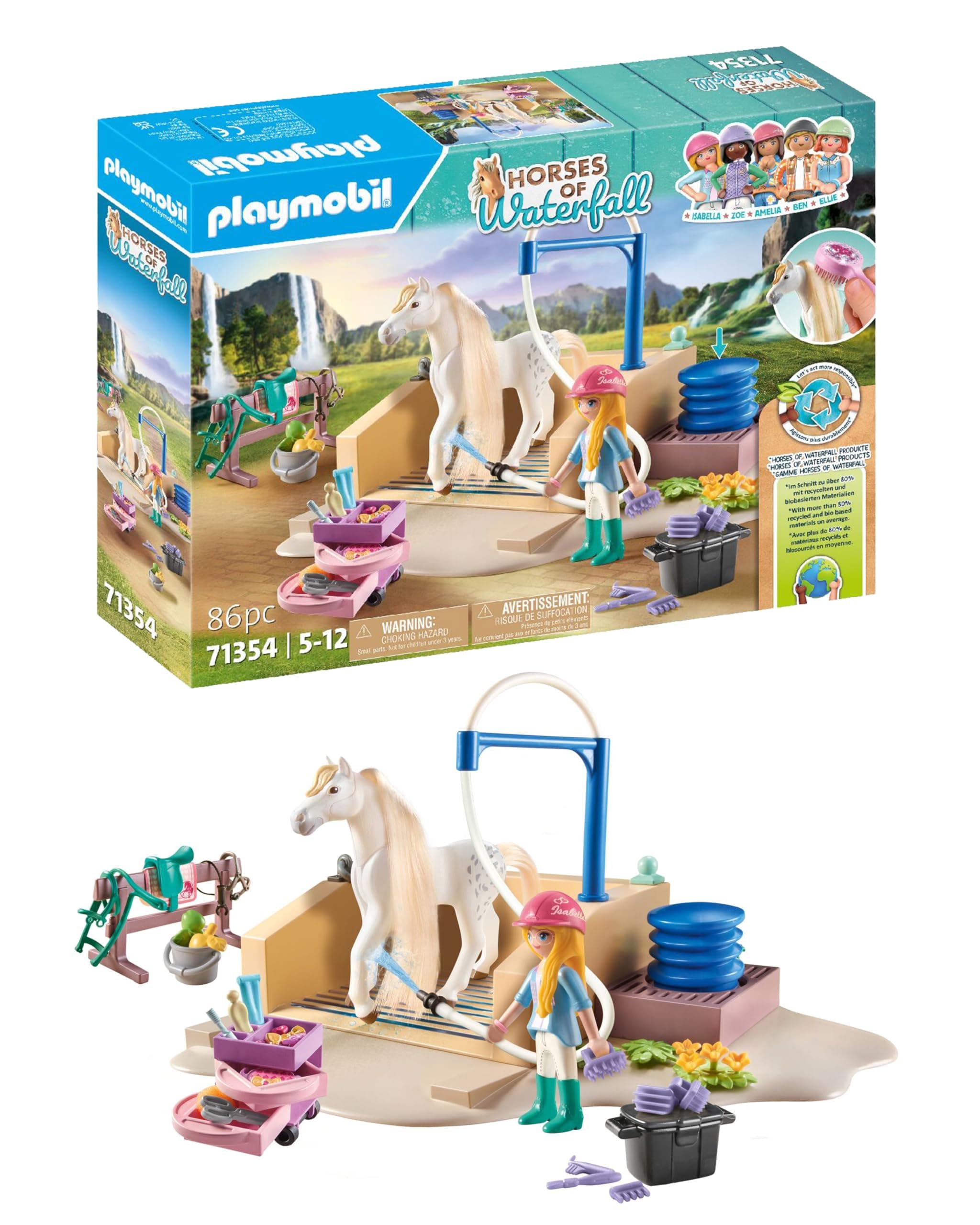 PLAYMOBIL Horses of Waterfall 71354 Cleaning Set with Isabella and Lioness, Wide Walks and Selfies Set, Fun Imaginative Role Play, Toys for Kids Ages 5 and Up