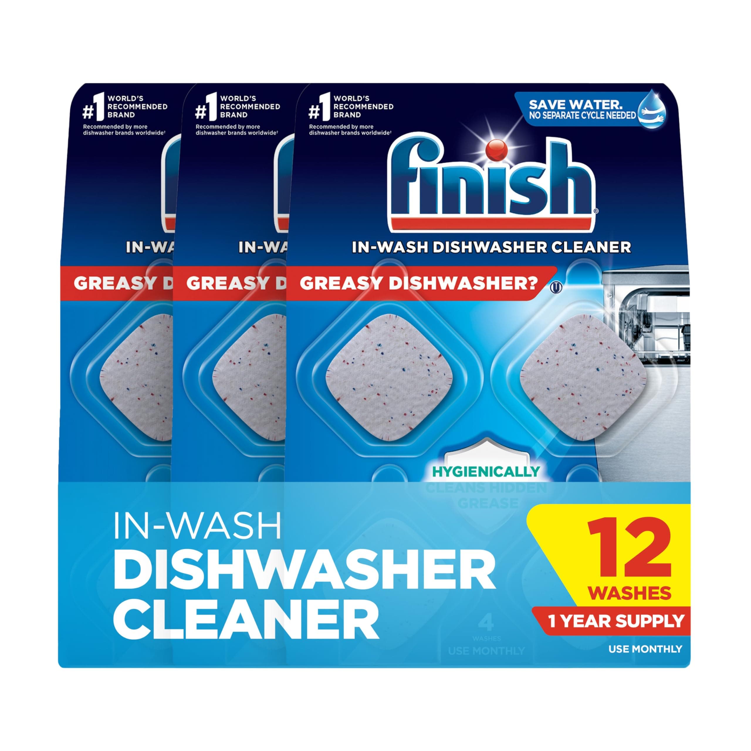 In-Wash Dishwasher Cleaner: Clean Hidden Grease and Grime, 3 Count (Pack of 4)