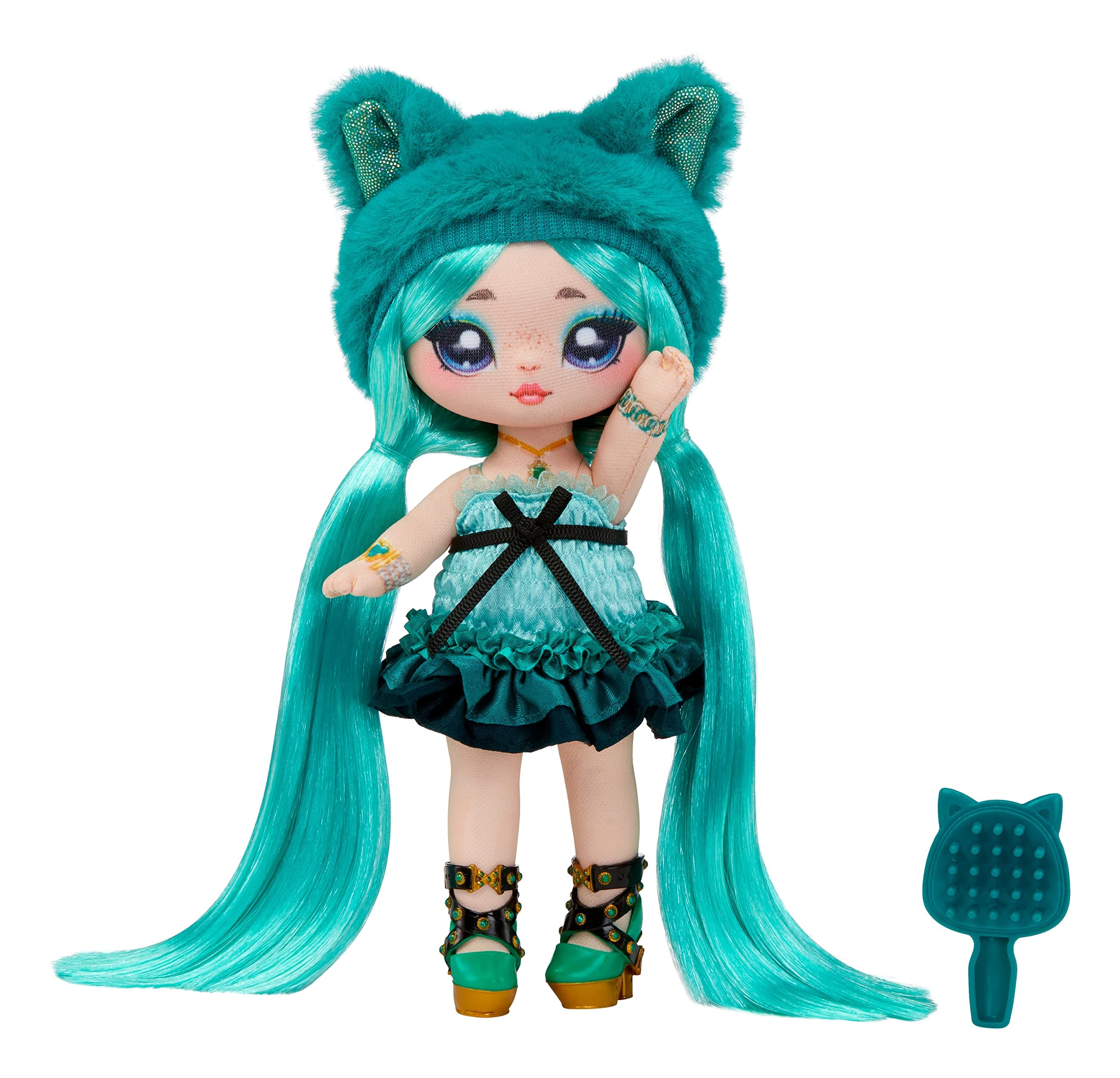 Na! Na! Na! Surprise Sweetest Gems™ Emery Moss 7.5" Fashion Doll Emerald Birthstone Inspired with Teal Hair, Smocked Satin Dress & Brush, Poseable, Great Toy Gift for Girls Boys Ages 5 6 7 8+ Years