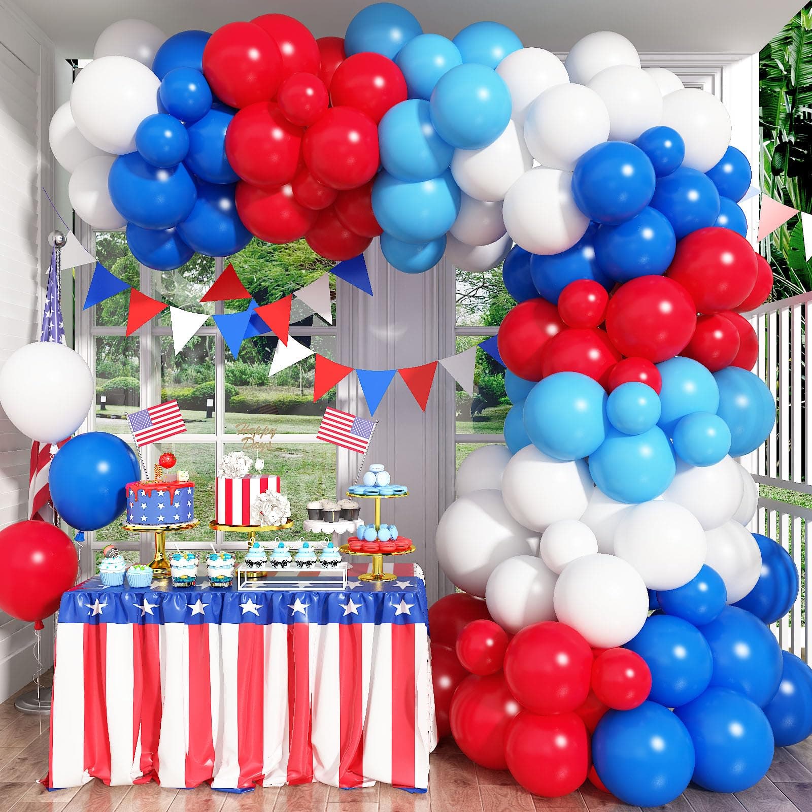 Red White and Blue Balloon Garland Arch Kit, 102 Pcs Royal Light Blue Red White Patriotic 4th of July Latex Balloon Arch for Boys Men Baseball Birthday Baby Shower Nautical Labor Day Party Decorations