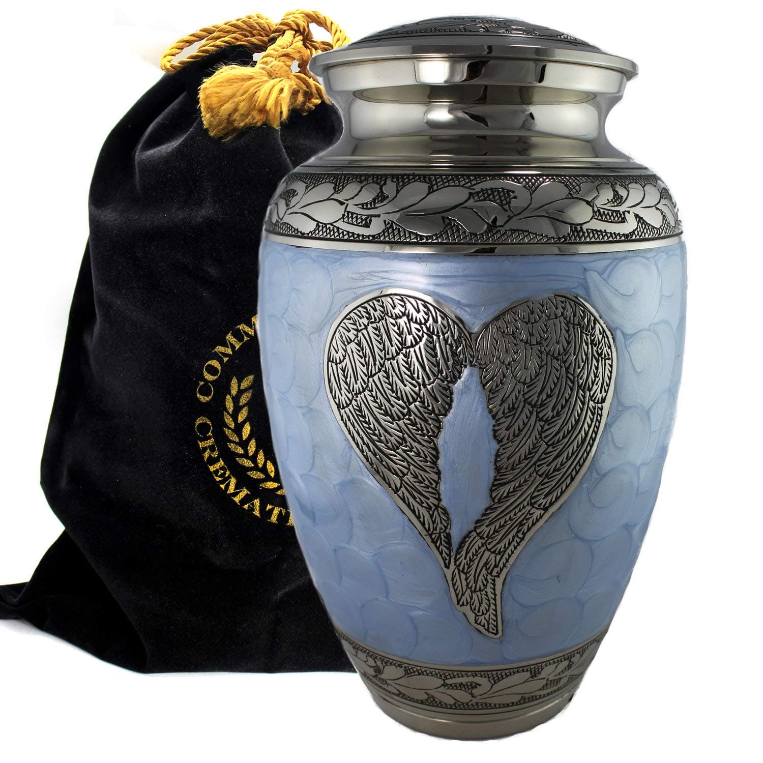 Commemorative Cremation Urns Loving Angel Wings Blue/Silver for Human Ashes Adult for Funeral, Burial, Columbarium or Home, for Human Ashes Adult 200 Cubic Inches, for Ashes (Large/Adult)