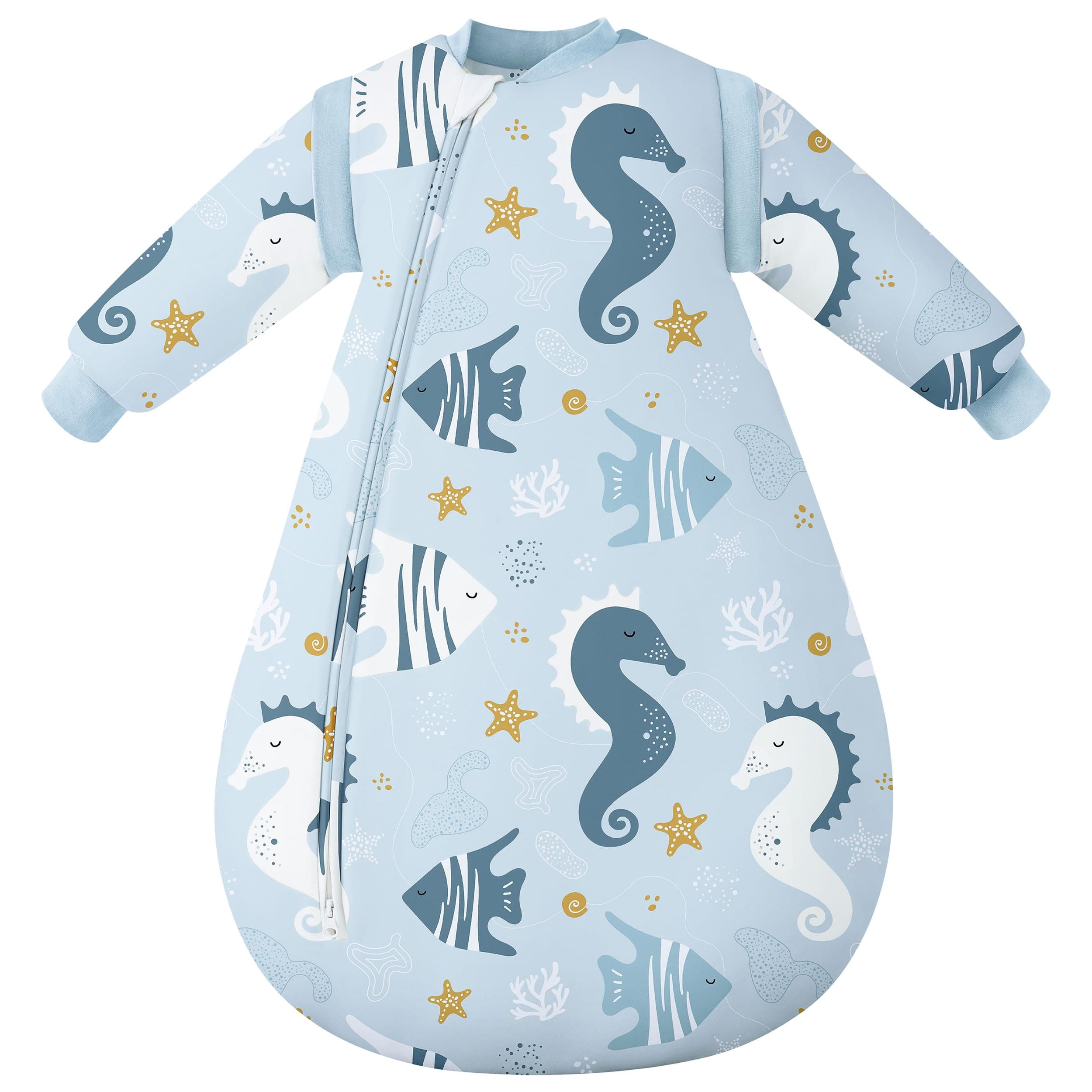 Yoofoss 3.5TOG Baby Sleeping Bag Winter Sleep Sack with Removable Long Sleeves 100% Cotton Toddler Sleeping Bag for Infant Newborn 18-24 Months Seahorses