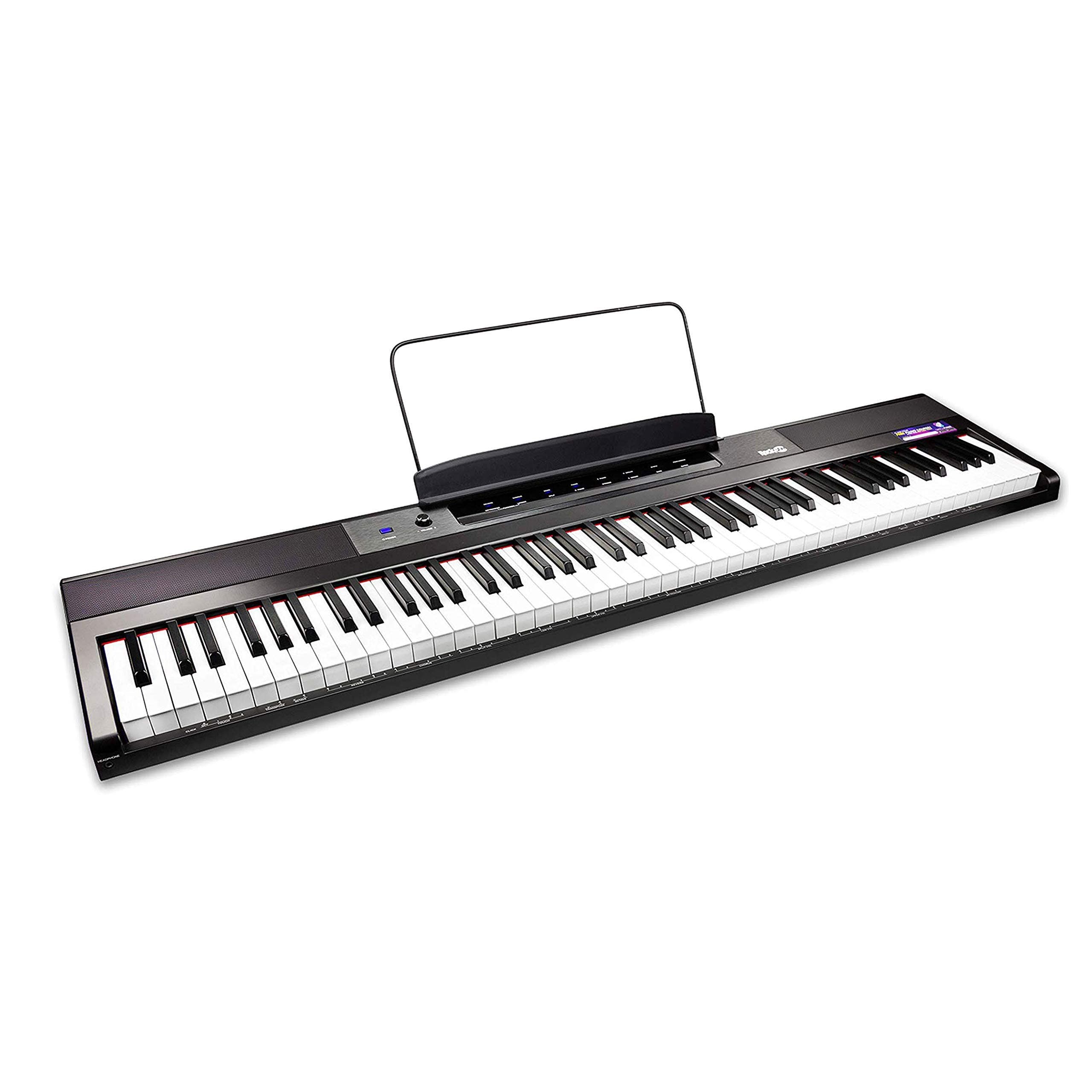 RockJam 88 Key Digital Piano Keyboard With Full Size Semi-Weighted Keys, Power Supply, Sheet Music Stand, Note Stickers & Simply Piano Lessons