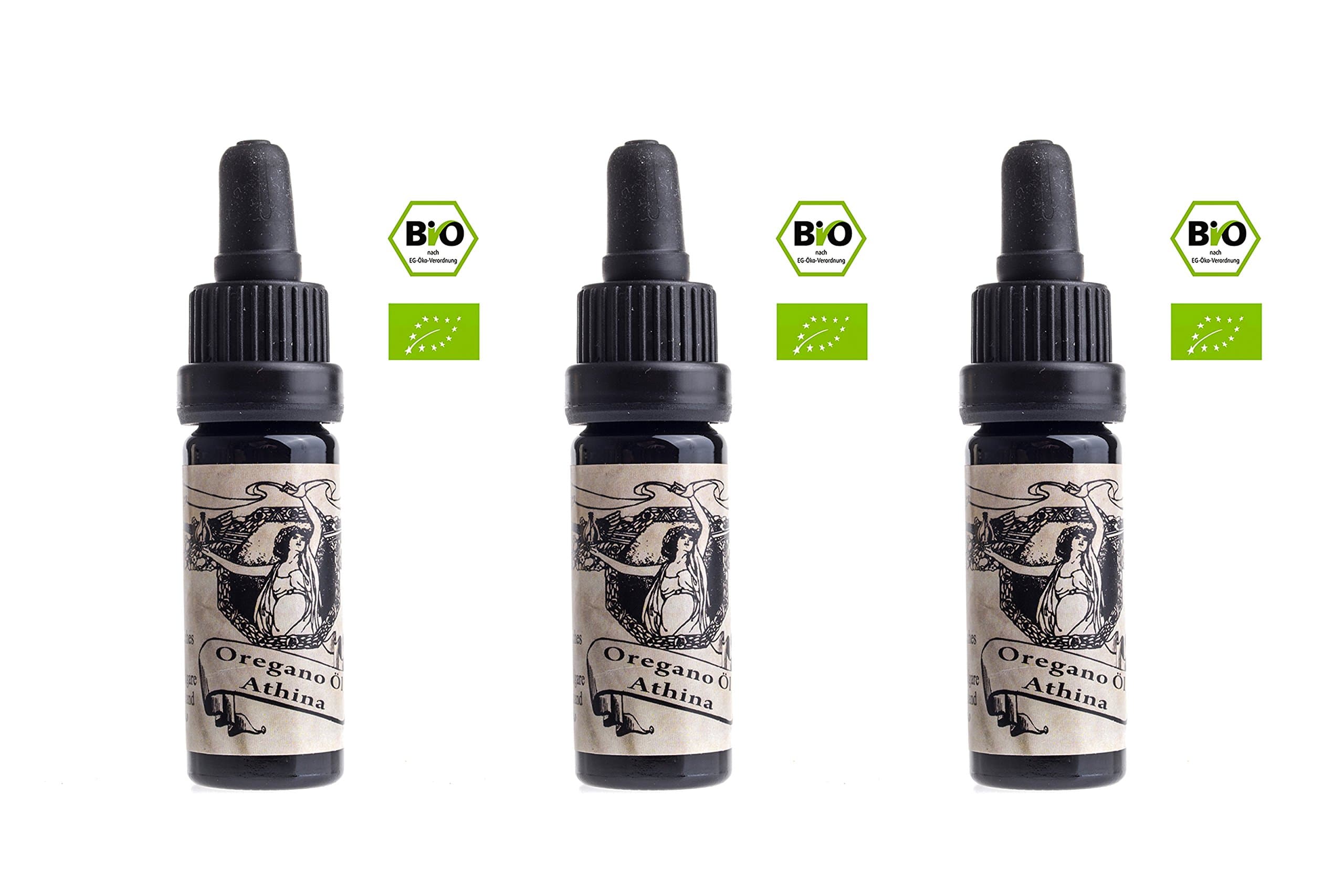 3 X 10 ml Organic Athina Oregano Oil, 100% Essential Oregano vulgare Oil from Greece, 80% Carvacrol, 3 X 10 ml