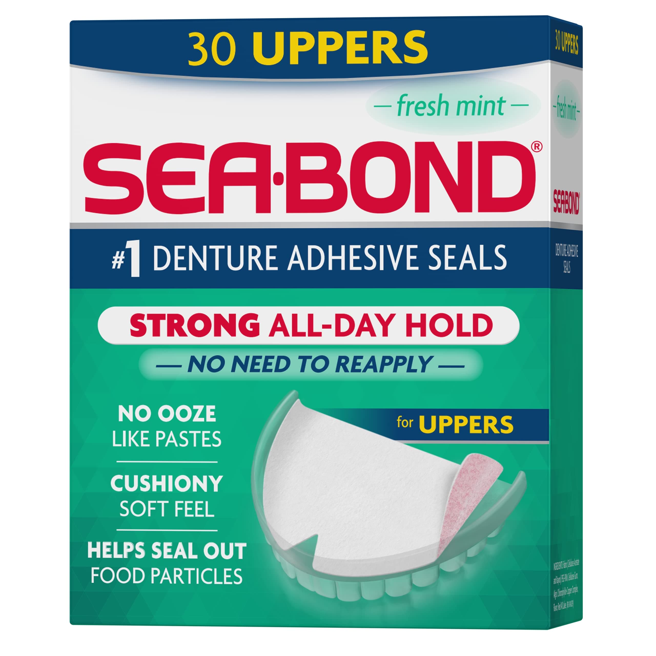 Sea Bond Denture Adhesive, Fresh Mint Uppers, 30 Count