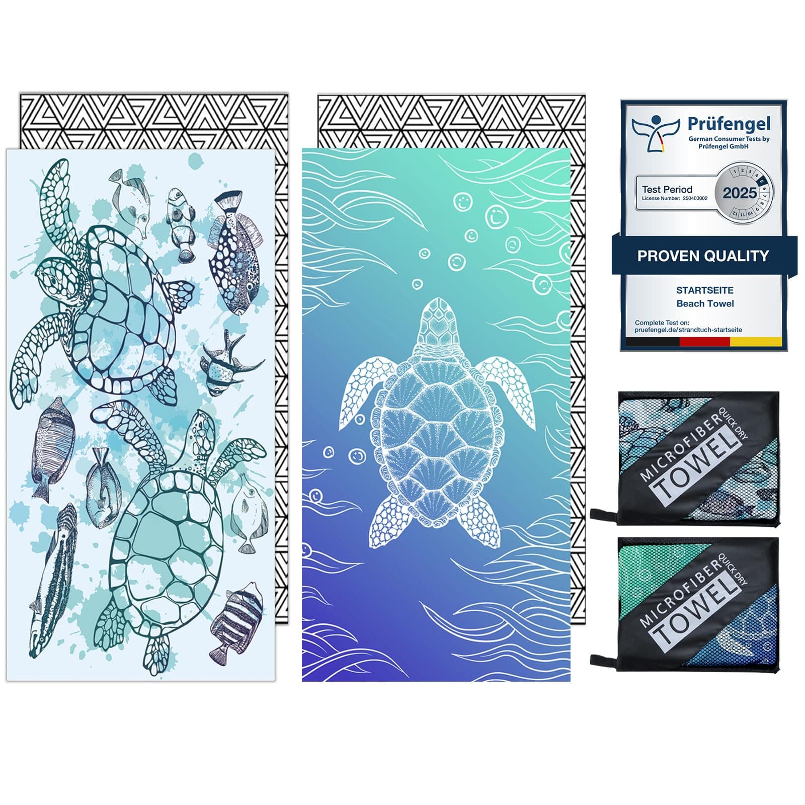Microfibre Beach Towels for Adults - 2 Pack 180x100cm Lightweight Beach Towel Extra Large, Sand Free & Quick Dry Beach Towel Extra Large for Travel, Swim, Sports(Double Turtle)