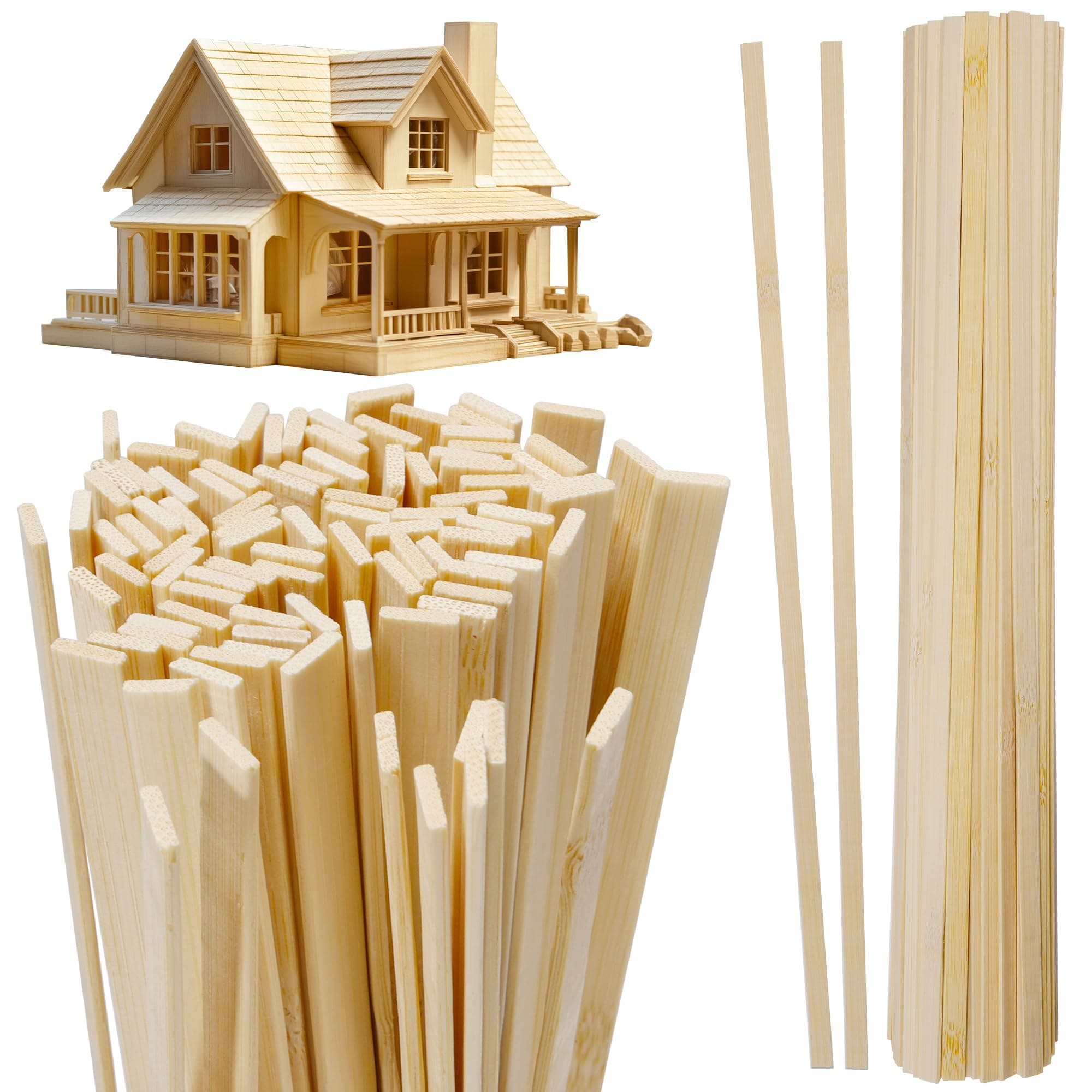 Pllieay 60 Pieces Wooden Sticks for Crafts, Bamboo Sticks Wooden Craft Sticks Extra Long Sticks for Crafting (15.75 Inches Length × 0.35 Inches Width)