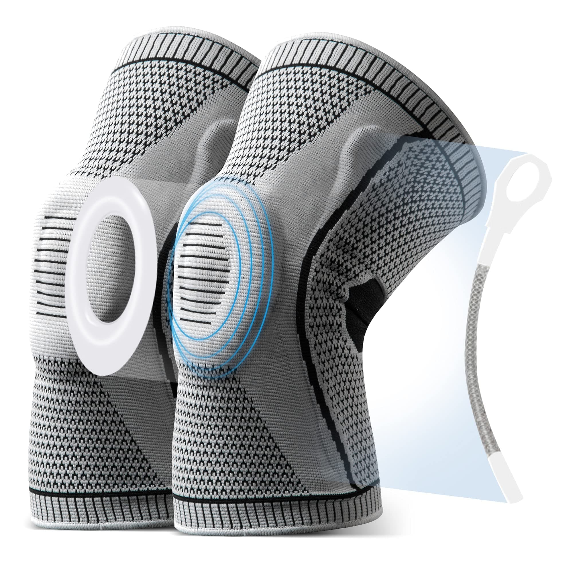 2 Pack Knee Braces for Knee Pain，Knee Compression Sleeves with Silicone Gel Spring Support,Knee Patella Pads Protector for Knee Pain Arthritis,Jogging,Sports,Meniscus Tear,Running，Men&Women (Medium)