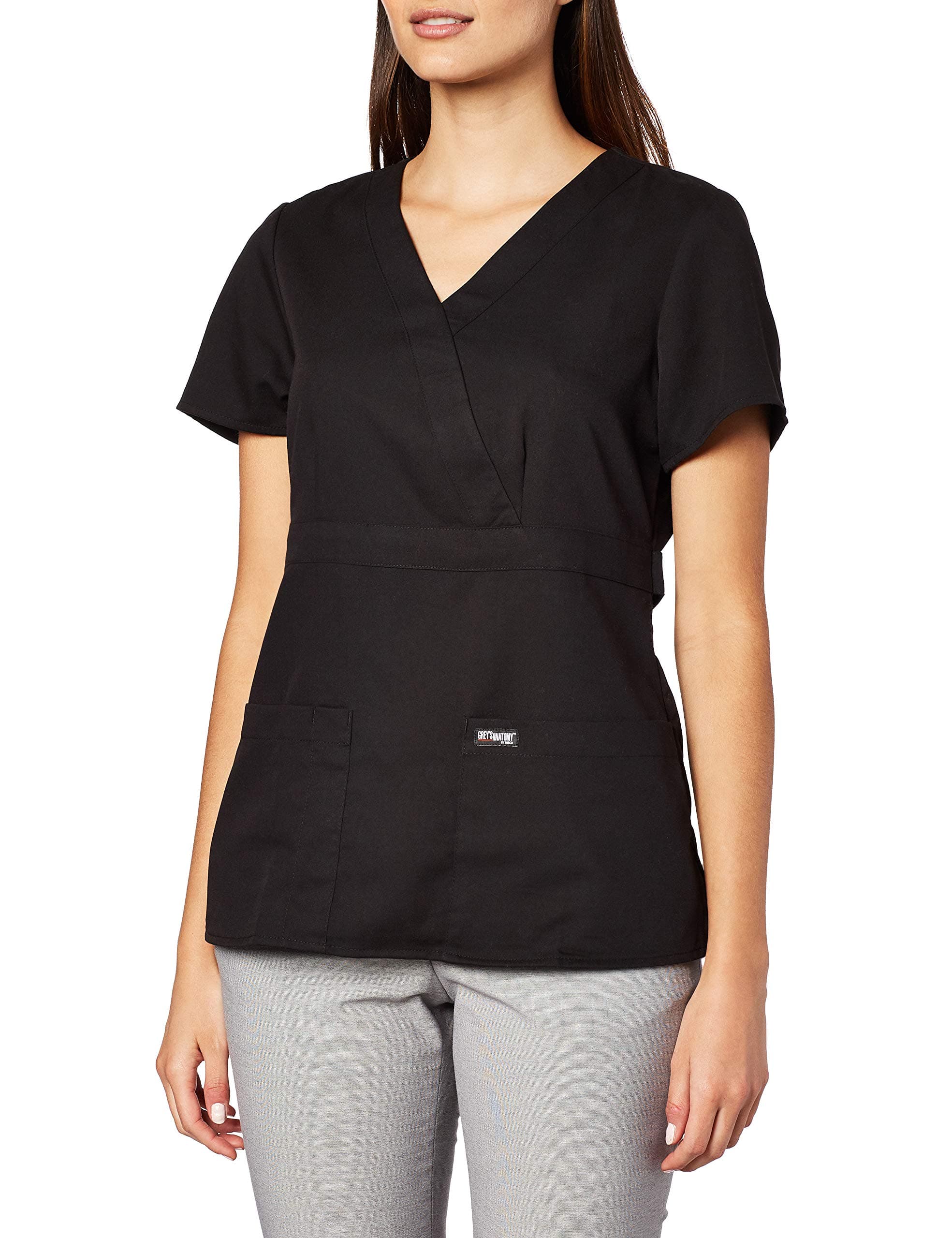 Grey's AnatomyBarco Women's Junior-fit Three-Pocket Mock-wrap Scrub Top - Black - Medium