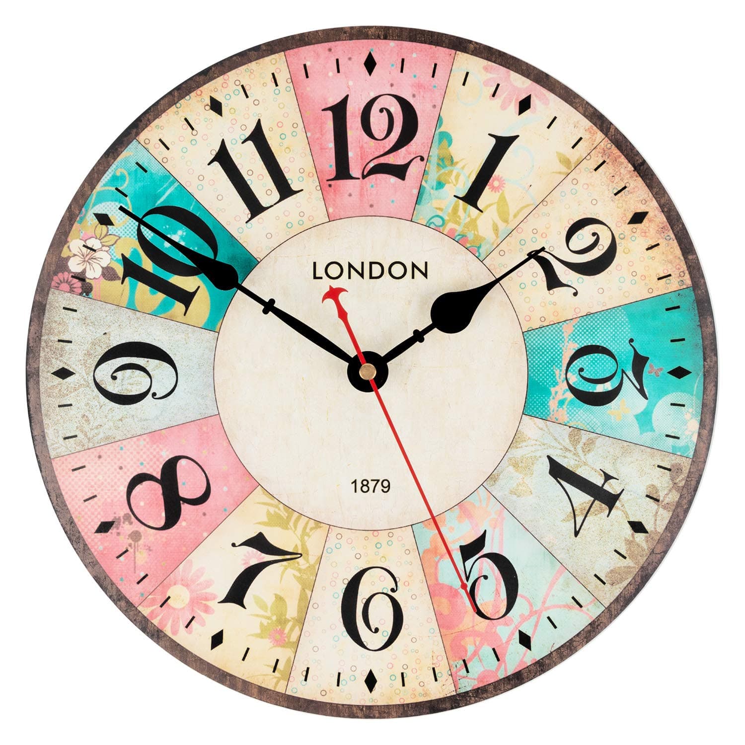 Wall Clocks Decorative Silent Non Ticking Pink Wall Clock Vintage 30cm for Girls Bedroom Living Room