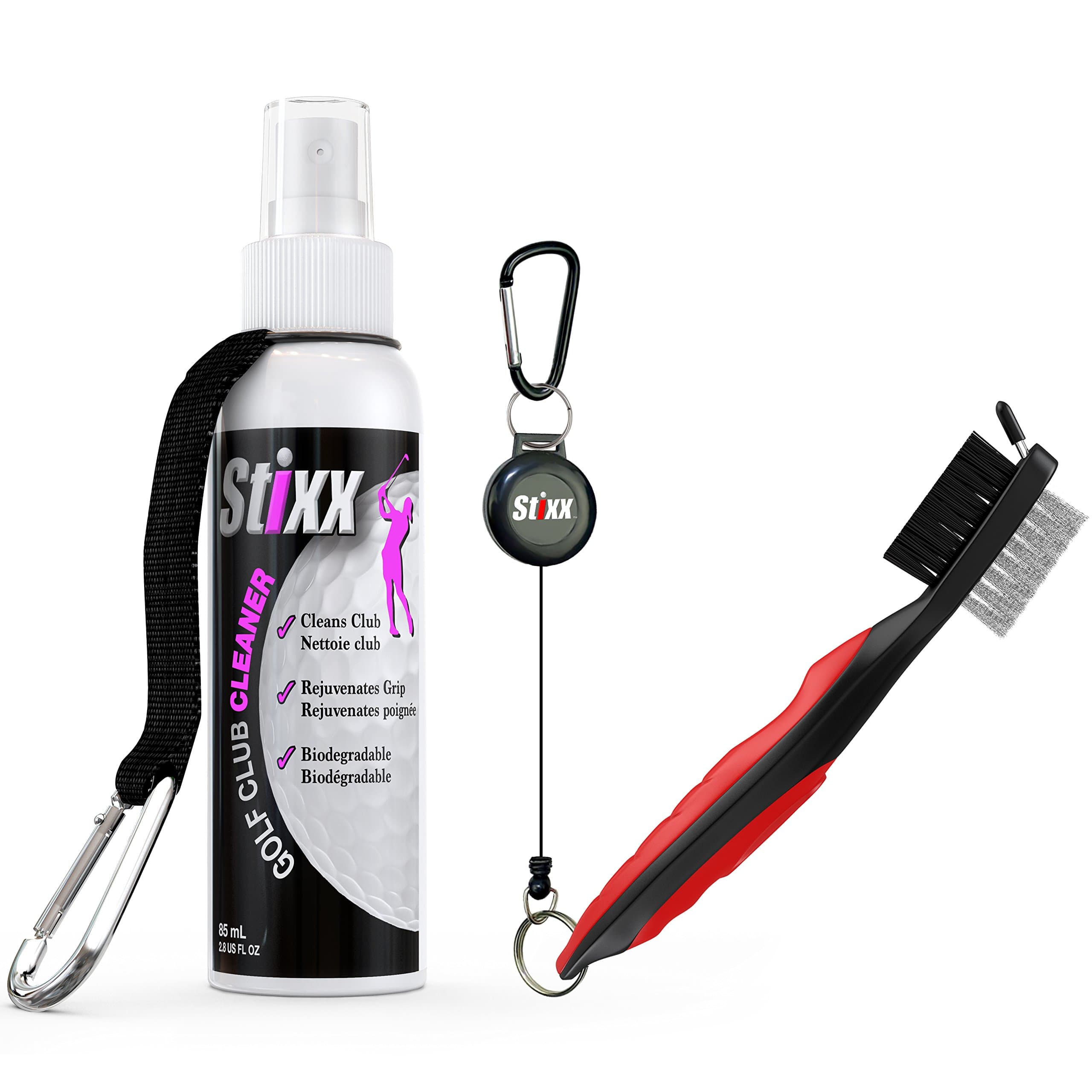 STIXX #1 Golf Club & Grip Cleaner and 3-in-1 Heavy Duty Golf Brush & Groove Cleaner Kit. 2 Great Products Easily Attach to Your Golf Bag. Great Gift for Golfers!