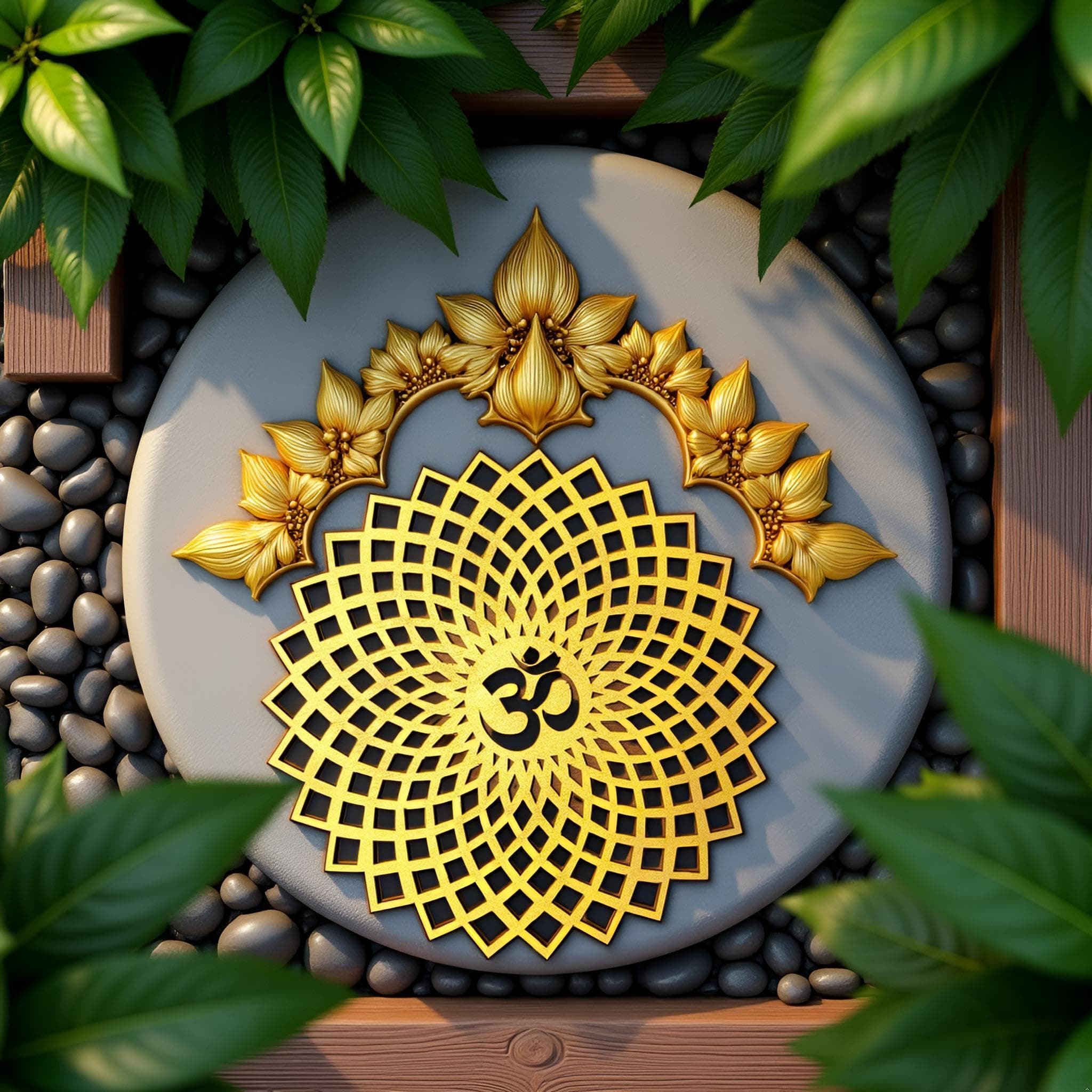 Golden Om Round Decorative Wall Art Mdf Wooden Om Chakra For Temple, Living Room, Bedroom, Office, Hotel, Home Decor Items, Gift Item, Mandala Wall Hanging For House Decoration 15x15cm