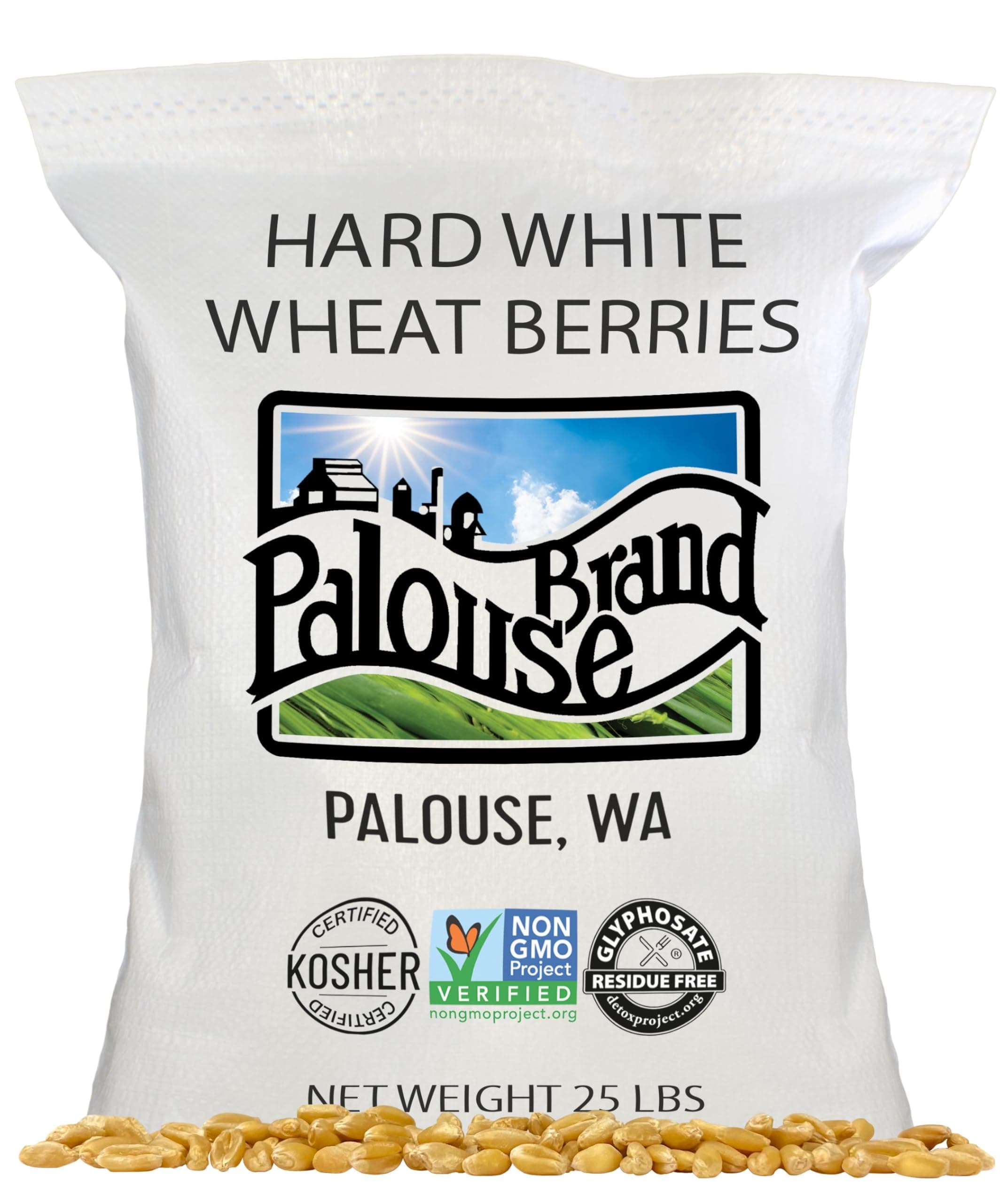 Hard White Wheat Berries ? 100% Desiccant Free ? 25 lbs ? Non-GMO Project Verified ? Kosher Parve ? USA Grown ? Field Traced ? Poly Bag
