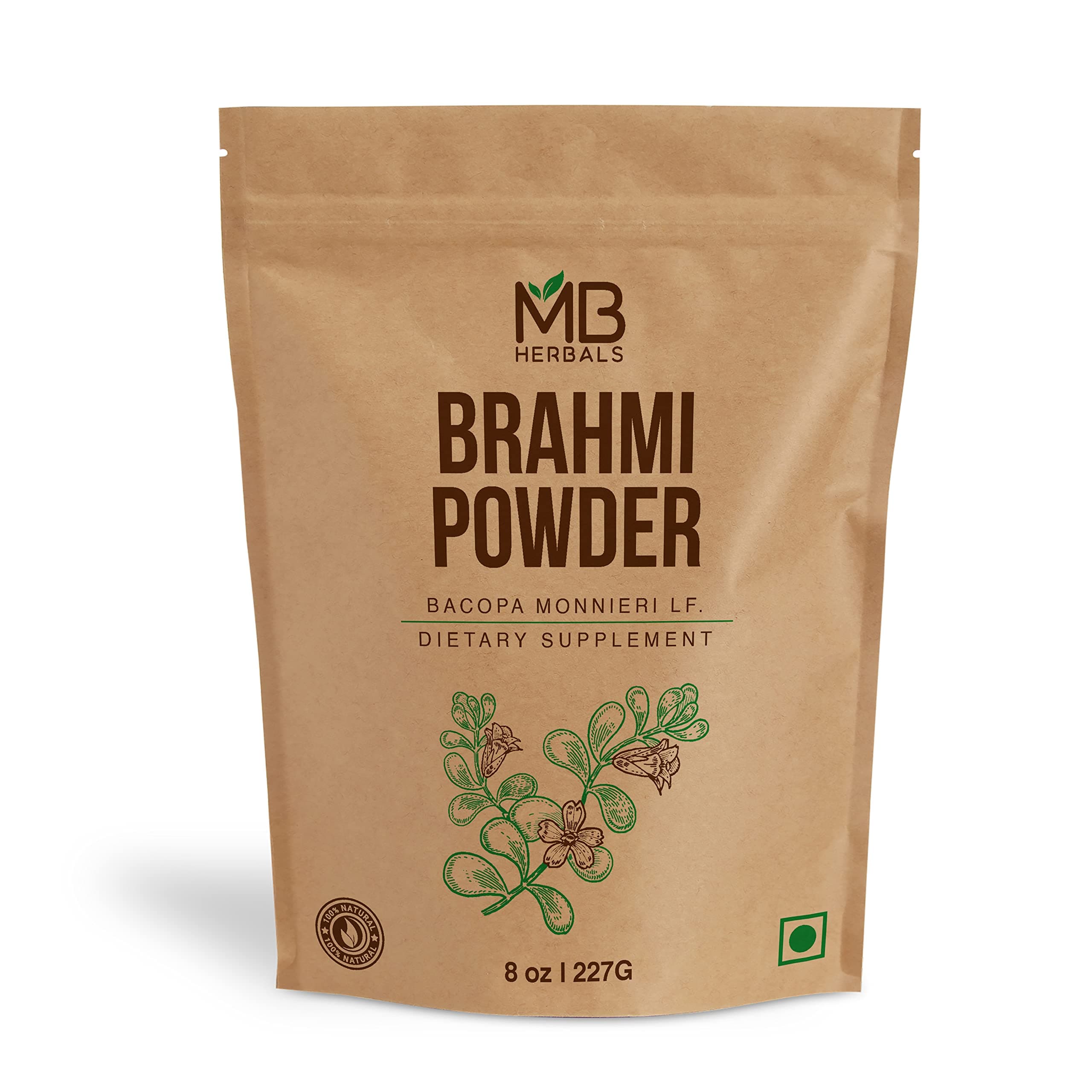 MB Herbals Pure Organically Grown Bacopa Monnieri Brahmi Leaf Powder - 227g