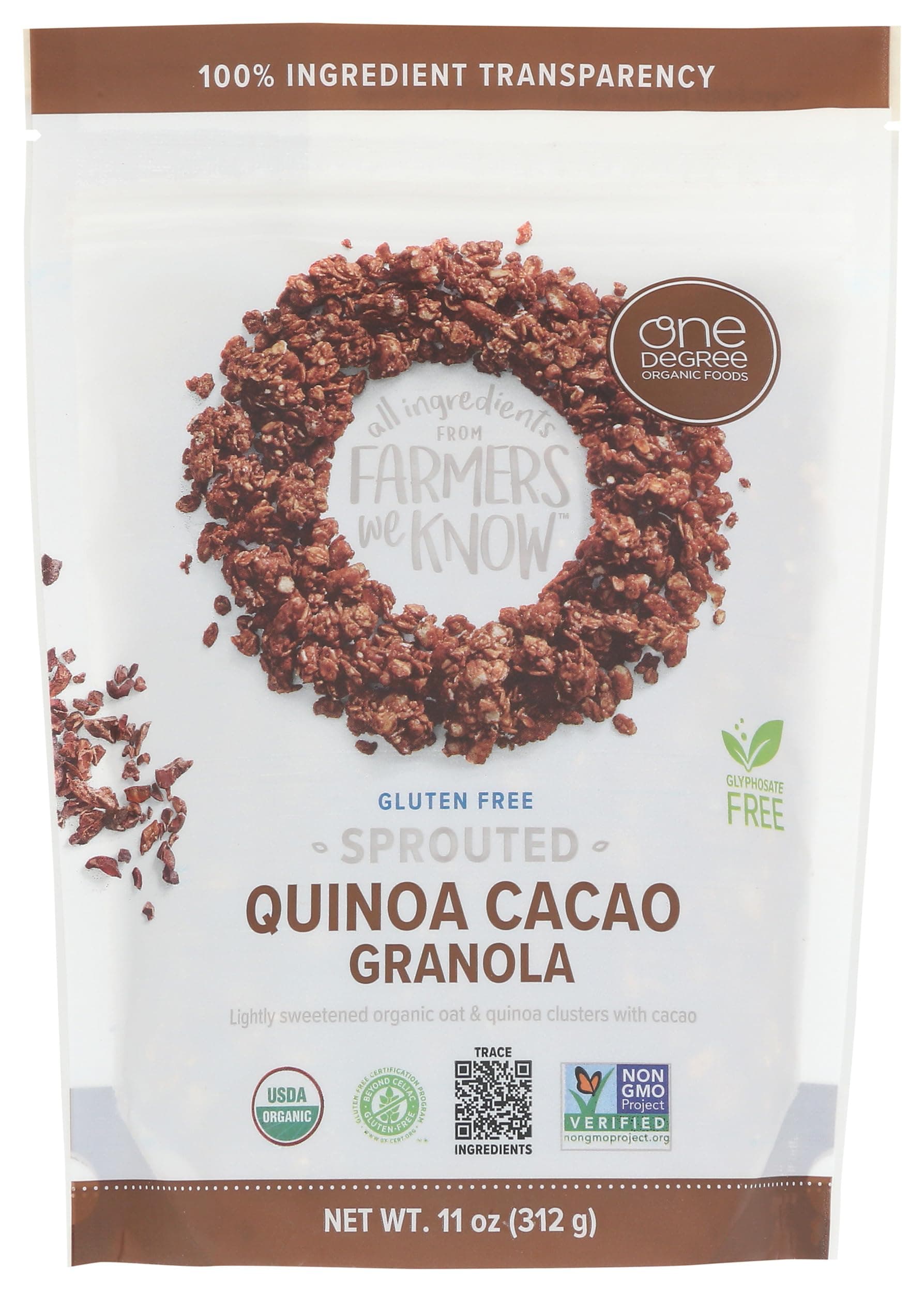 ONE DEGREE ORGANIC FOODS Organic Quinoa Cacao Sprouted Oat Granola, 11 OZ