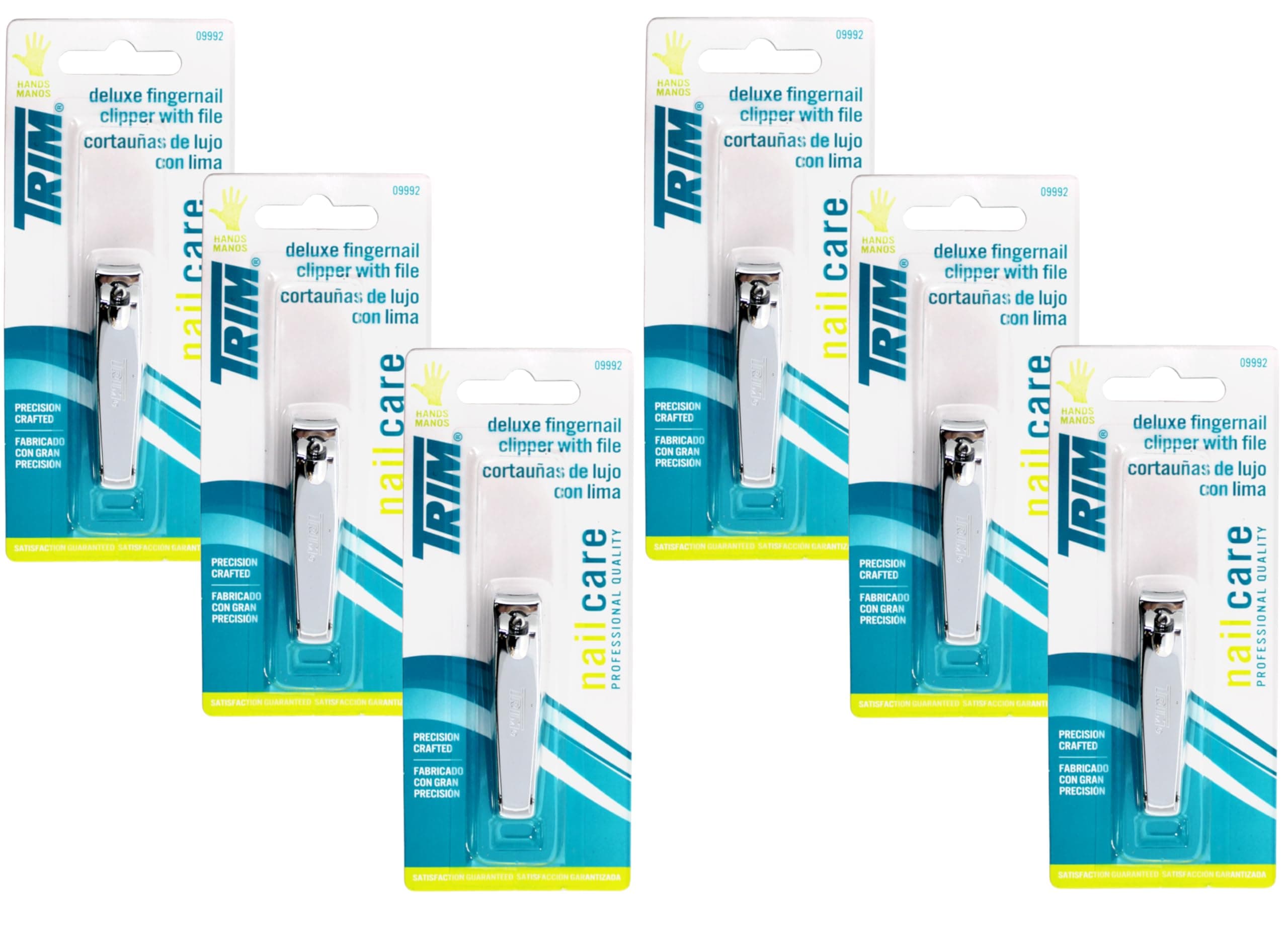 Trim Deluxe Fingernail Clipper with Nail File – Durable Stainless Steel Nail Cutter for Precise Trimming, (Pack of 6)