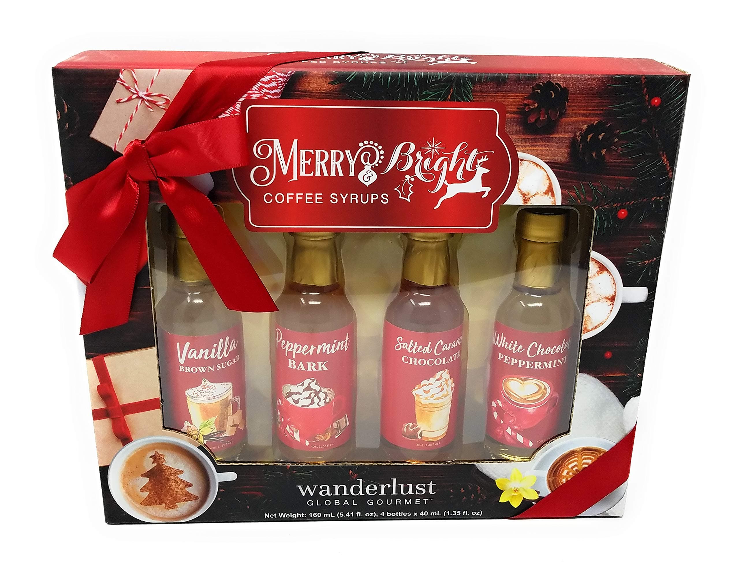 Merry & Bright Coffee Syrups Christmas Gift Set - 4 Different Flavors