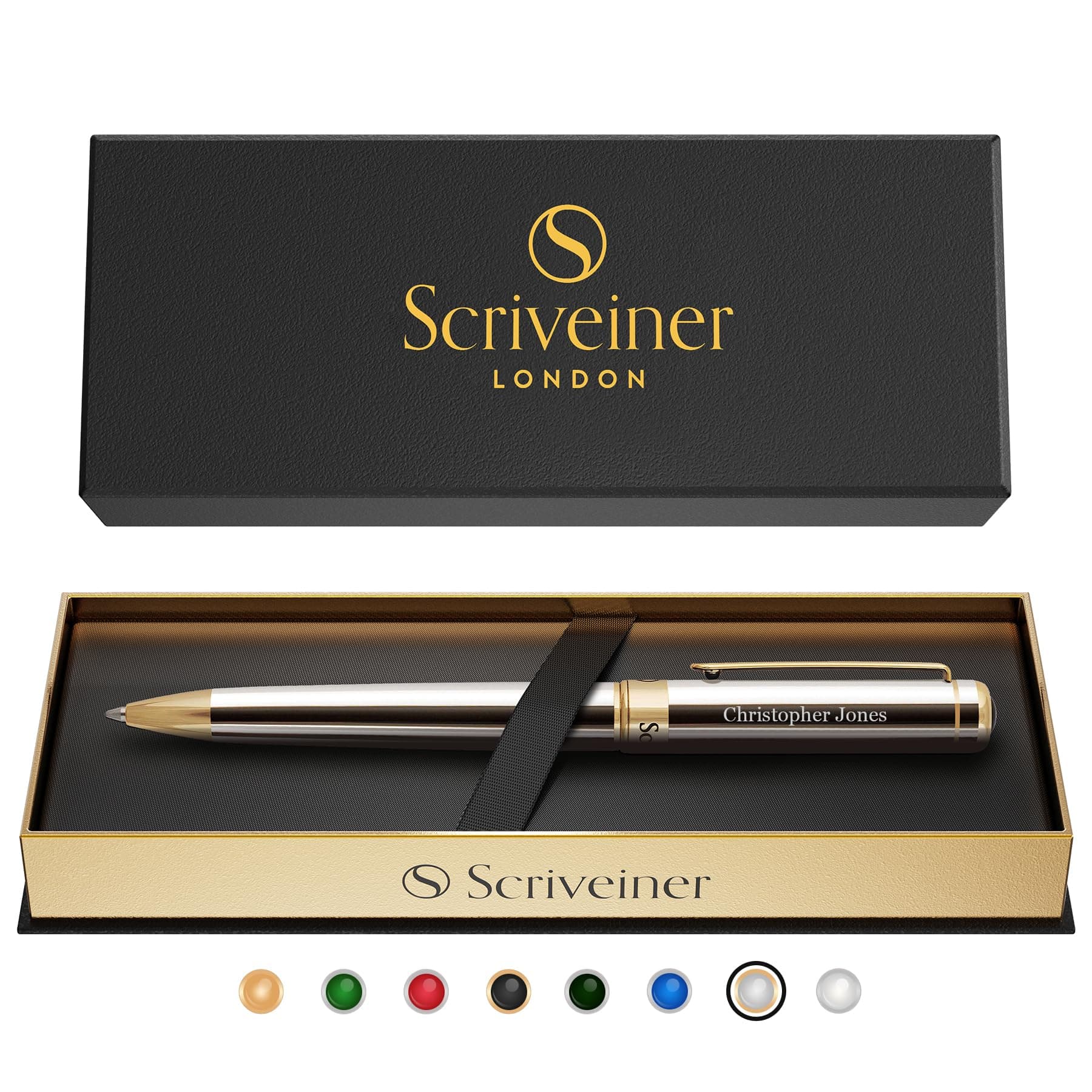 - Personalized Silver Chrome Ballpoint Pen - Stunning Luxury Pen, Real Gold Plating, Schmidt Ink Refill, Best Engraved Ball Point Gift Set for Men & Women, Custom Name Engraving