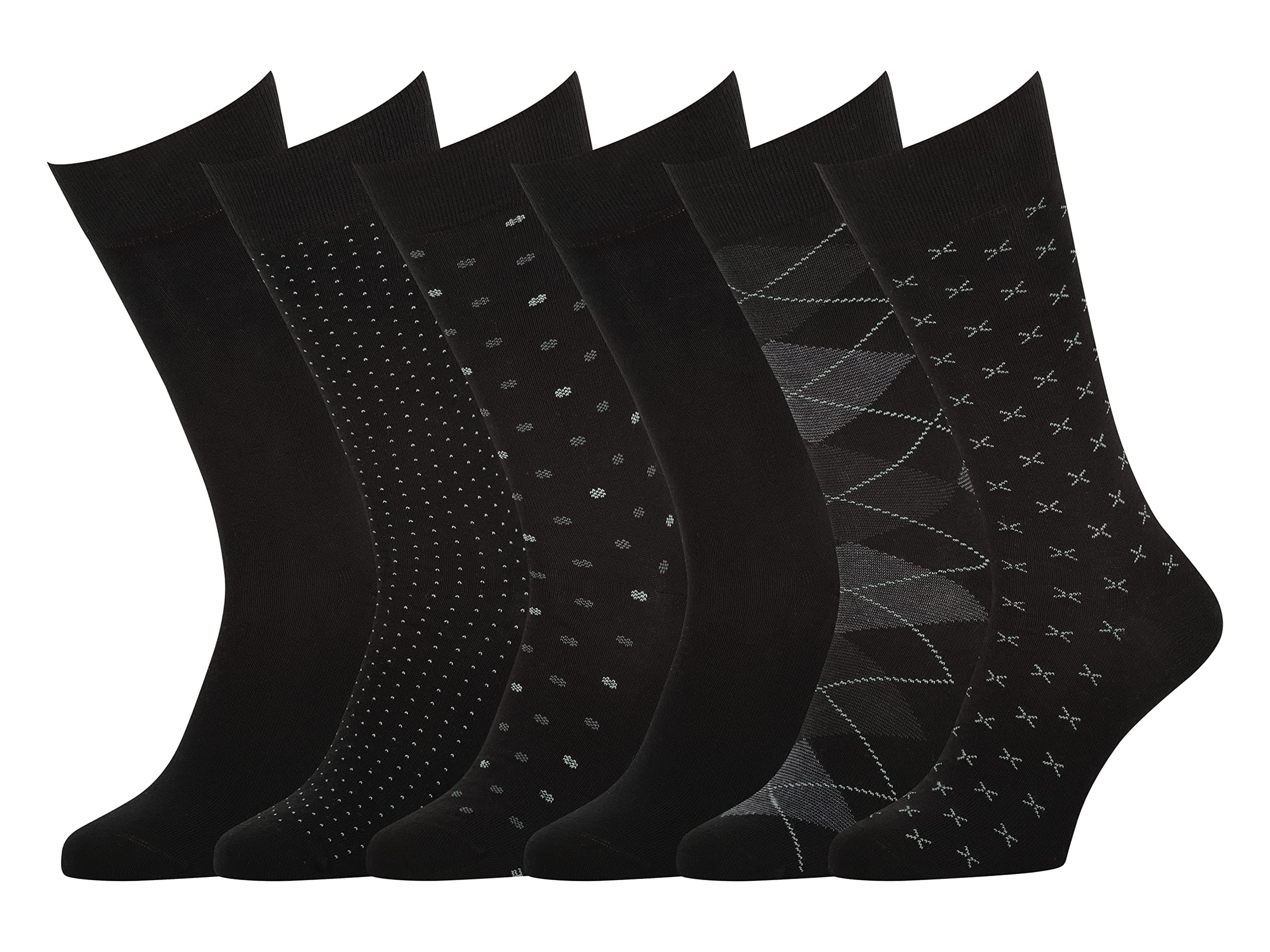 Easton Marlowe Mens Socks 6 Pack Cotton Classic Pattern Socks for Men Solid Color Socks Black Socks