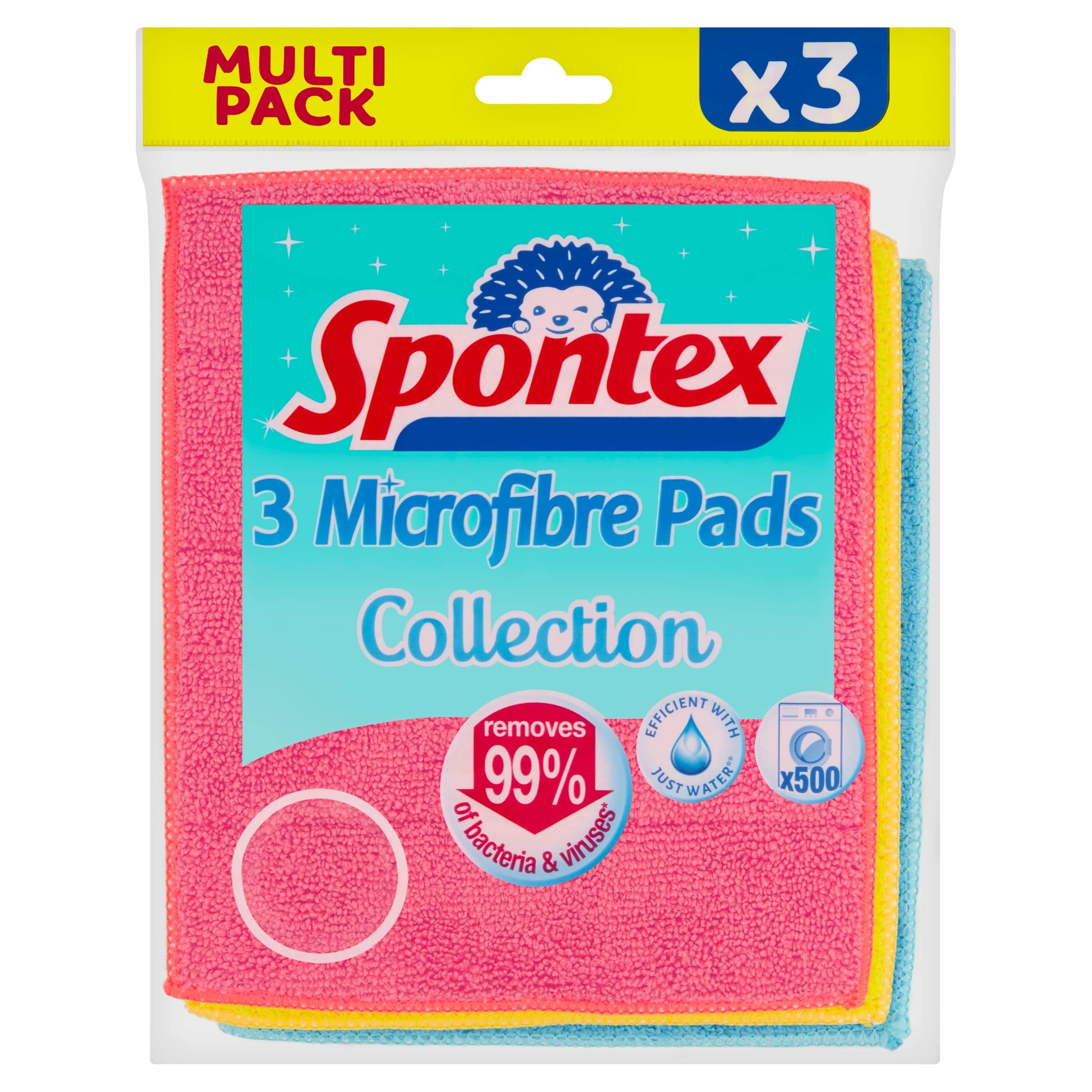Spontex 3 Microfibre Collection Pads Cleaning Cloths | Extra Absorbent | 17.5 x 20cm
