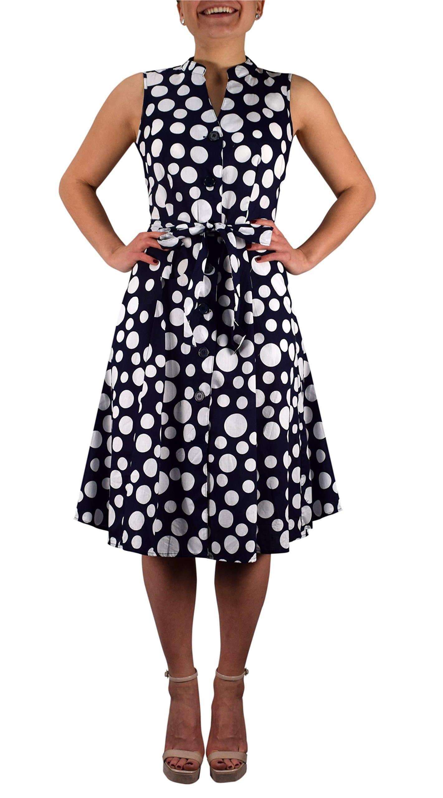 Peach Couture Women's Vintage Retro Button Up A-Line Party Dress with Belt