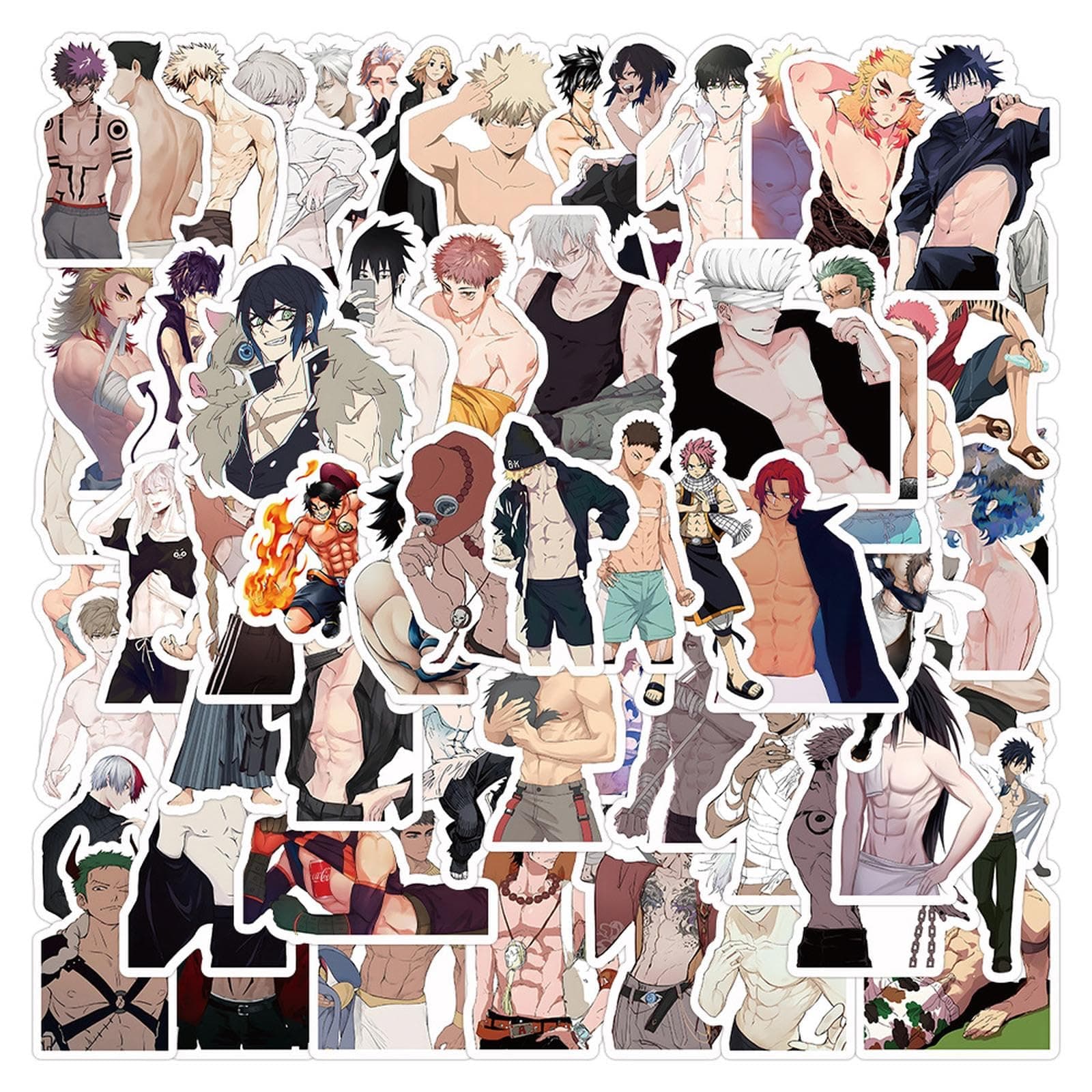 50pcs Anime Boys Stickers Sexy Cool Cartoon Muscle Man Stickers for Adult Skateboard,Waterproof Vinyl Decals for Teens Water Bottle Suitcase Journal Bumper Phone Car
