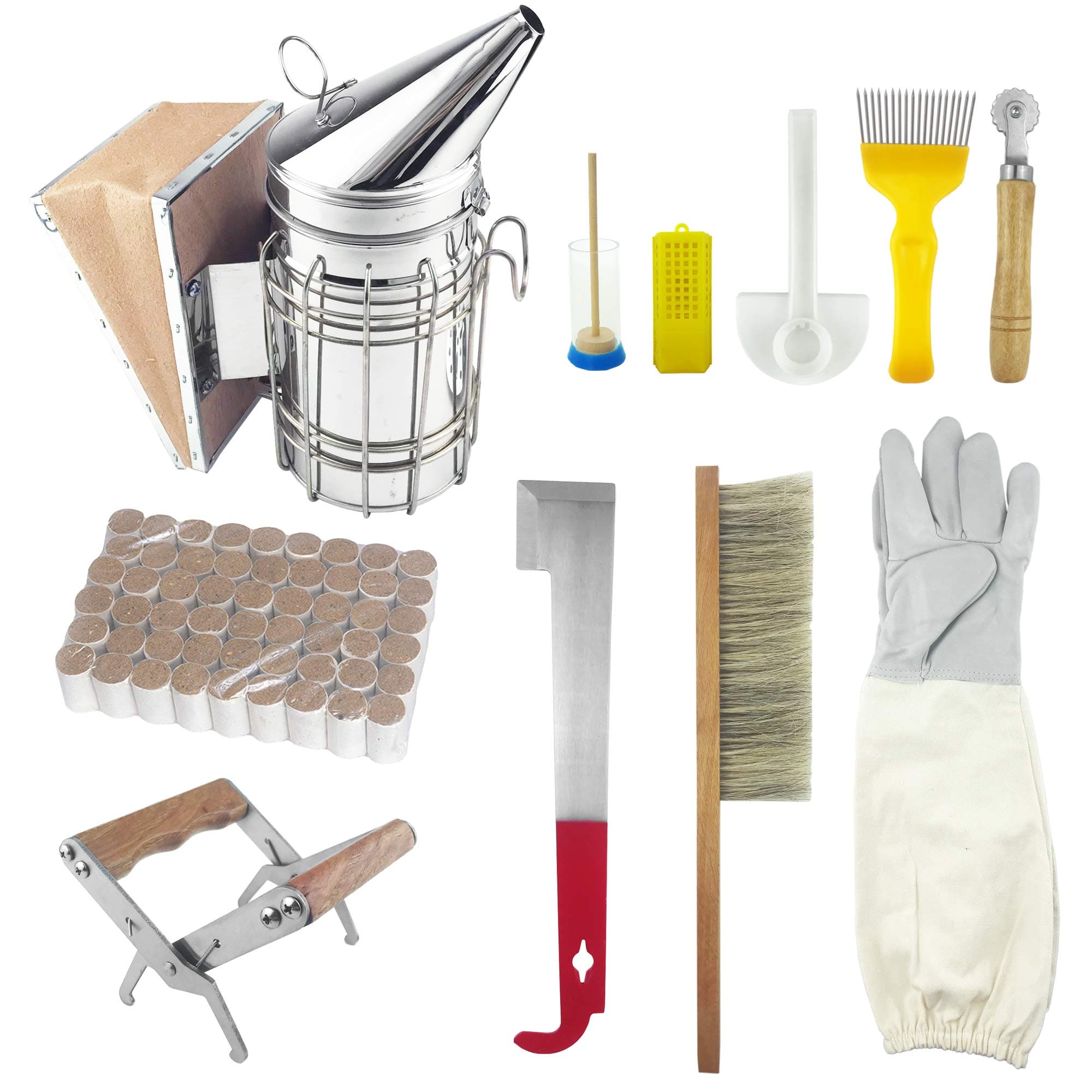 WAENLIR 11Pcs Beekeeping Tools/Supplies Kit Bee Hive Smoker,Bee Brsuh Beekeeping Accessory for Beekeeping Starter – Honey Uncapping.