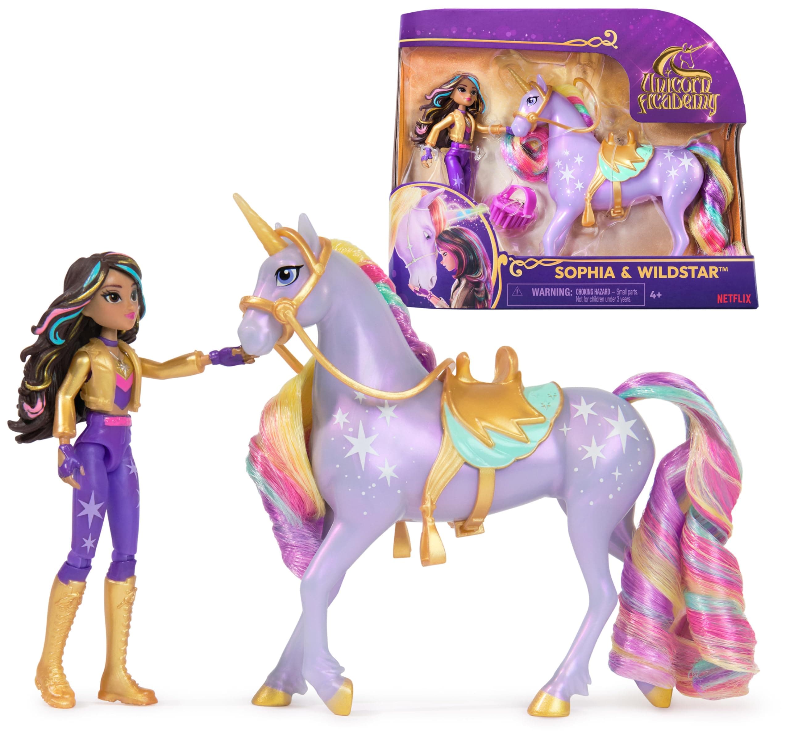 Unicorn Academy, Sophia & Wildstar Set with 2 Riding Accessories and Hair Styling Tool, Dolls and Unicorn Toys for Girls Aged 4 and up