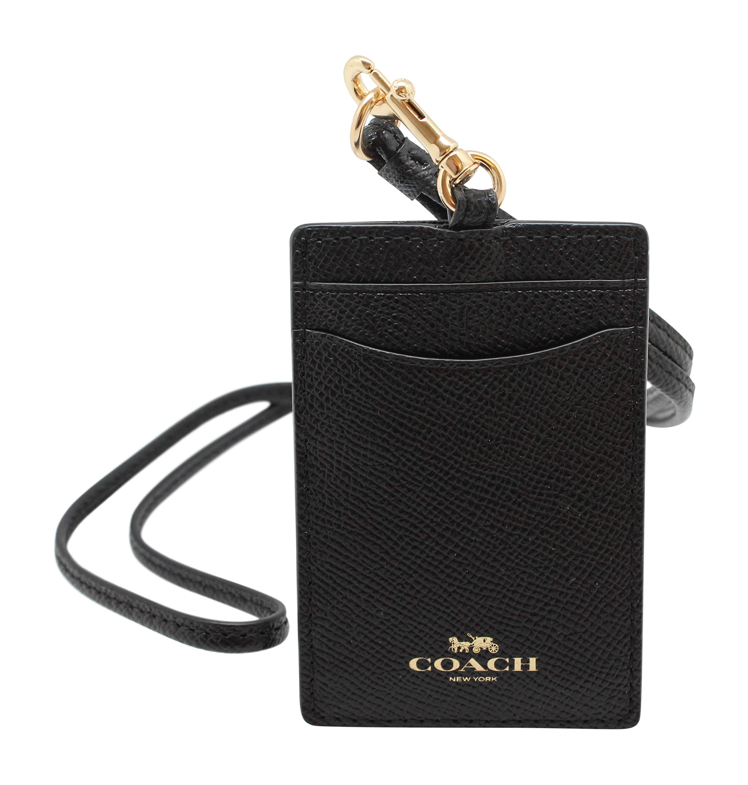 Coach ID Lanyard Badge Holder In Crossgrain Leather (Black/Gold), One Size