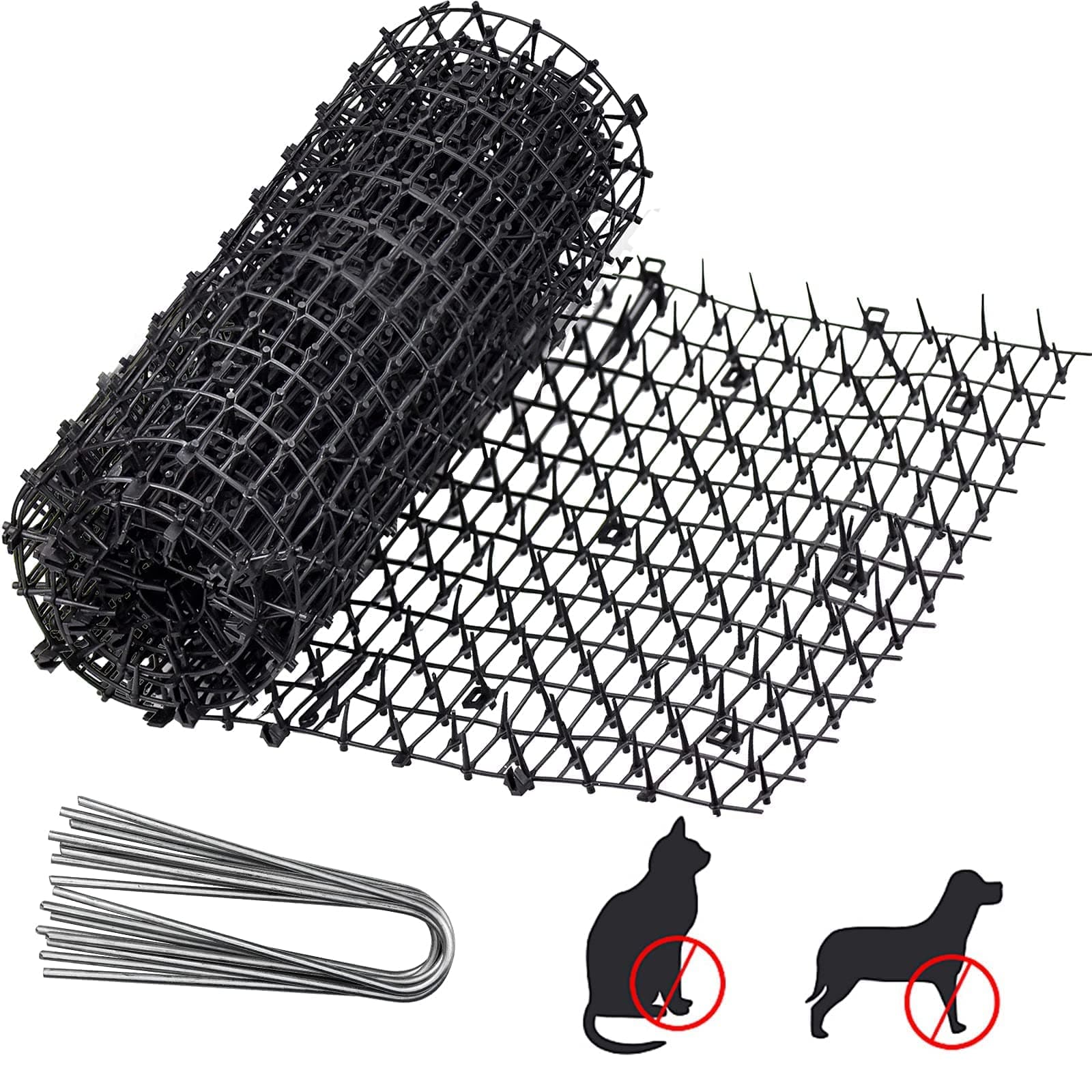 MAKINGTEC Cat Deterrent Mat, Spike Garden Protector Anti-Cat Prickle Strips Dig Stopper Mat Cat Repellent Spikes Garden Fence Guard with 8 Metal U Pegs for Outdoor Garden Farm Fence,Black(2 x 0.28 M)
