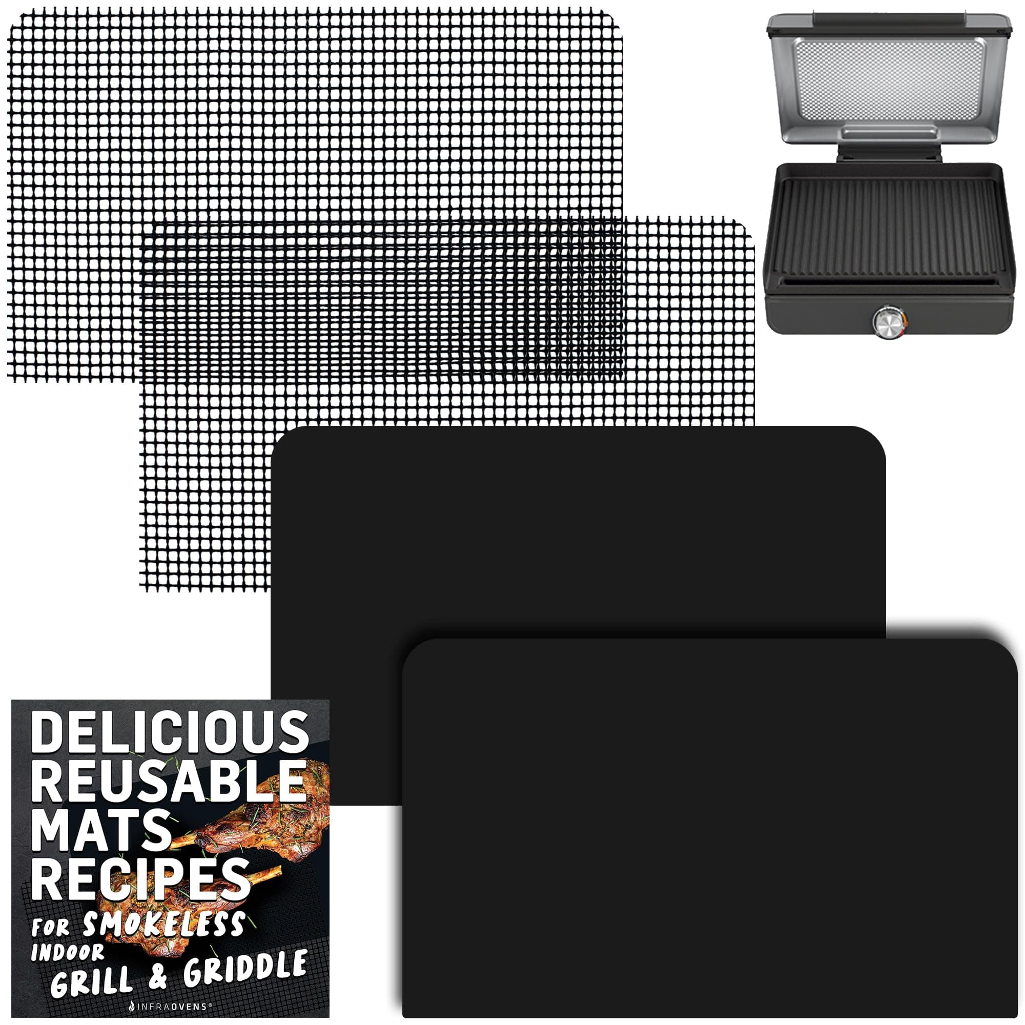 Reusable Mats for Ninja Sizzle Indoor Grill & Griddle GR101, Accessories for Indoor Electric Griddle with Lid for Cooking and Grilling, Non-Stick Electric Appliances Accessory Set by INFRAOVENS